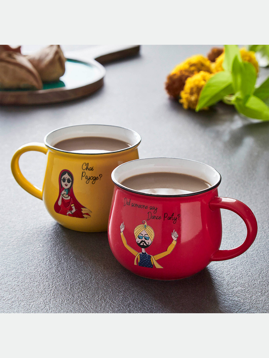 

Home Centre Yellow & Red Red Red Printed Bone China Glossy Mugs Set of Cups and Mugs