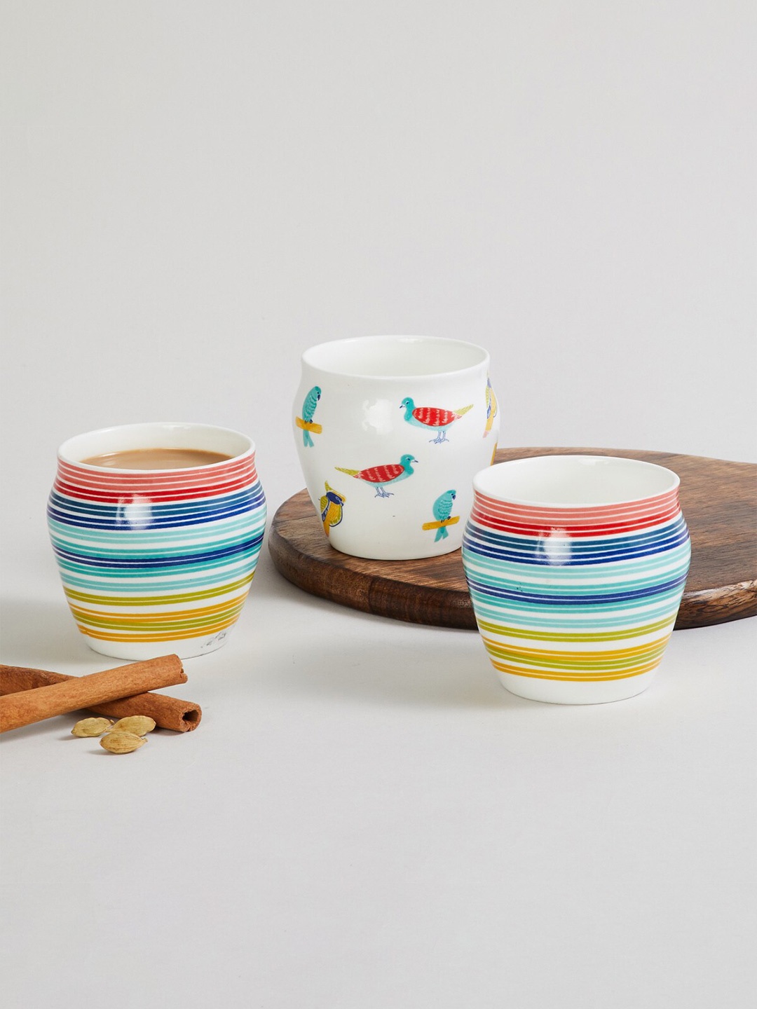 

Home Centre White & Red Set Of 3 Printed Bone China Glossy Kulhad 240 ml Each