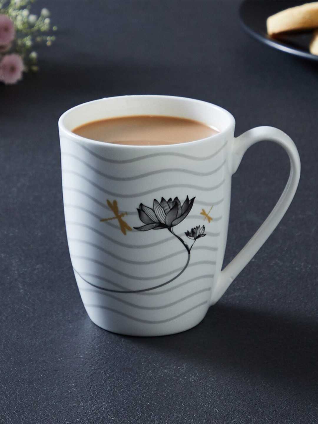 

Home Centre White & Grey Grey Grey Printed Bone China Glossy Mugs Set of Cups and Mugs