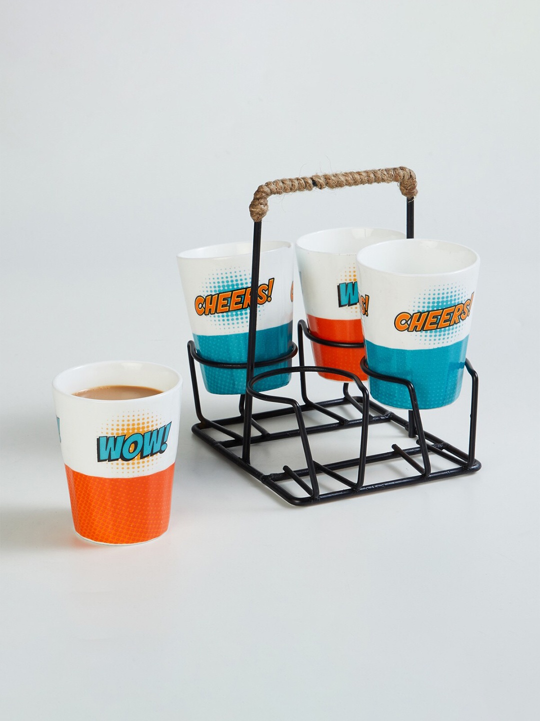 

Home Centre Blue & Orange Orange Orange Printed Bone China Glossy Mugs Set of Cups and Mugs