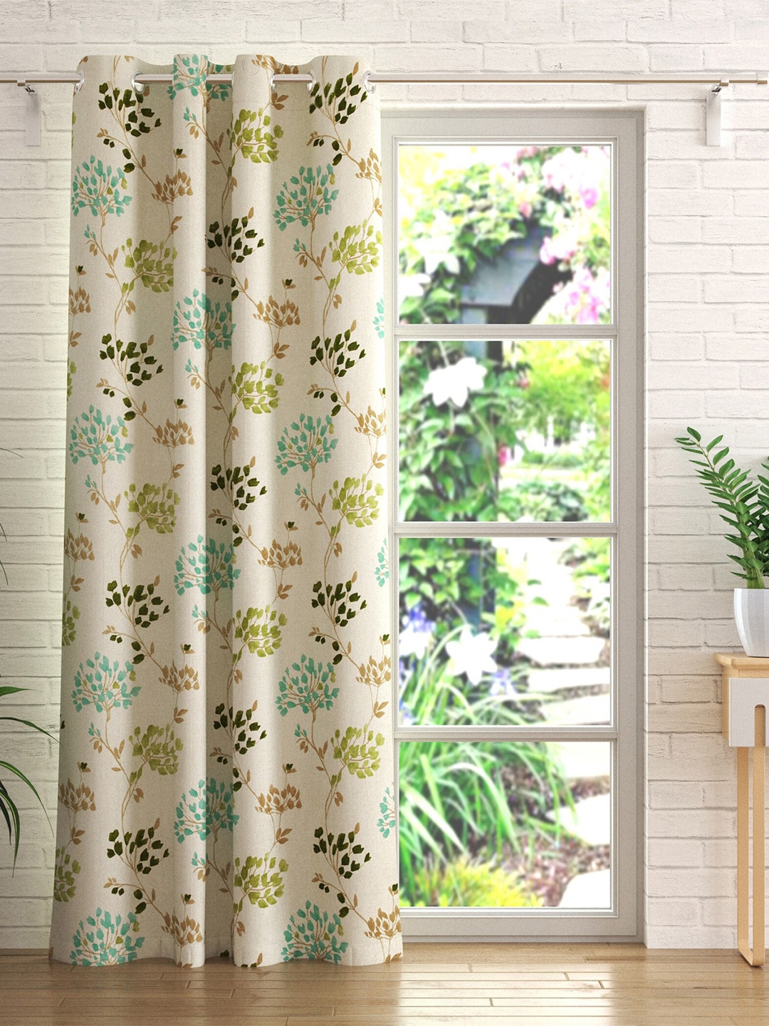 

Home Centre White & Green Floral Door Curtain