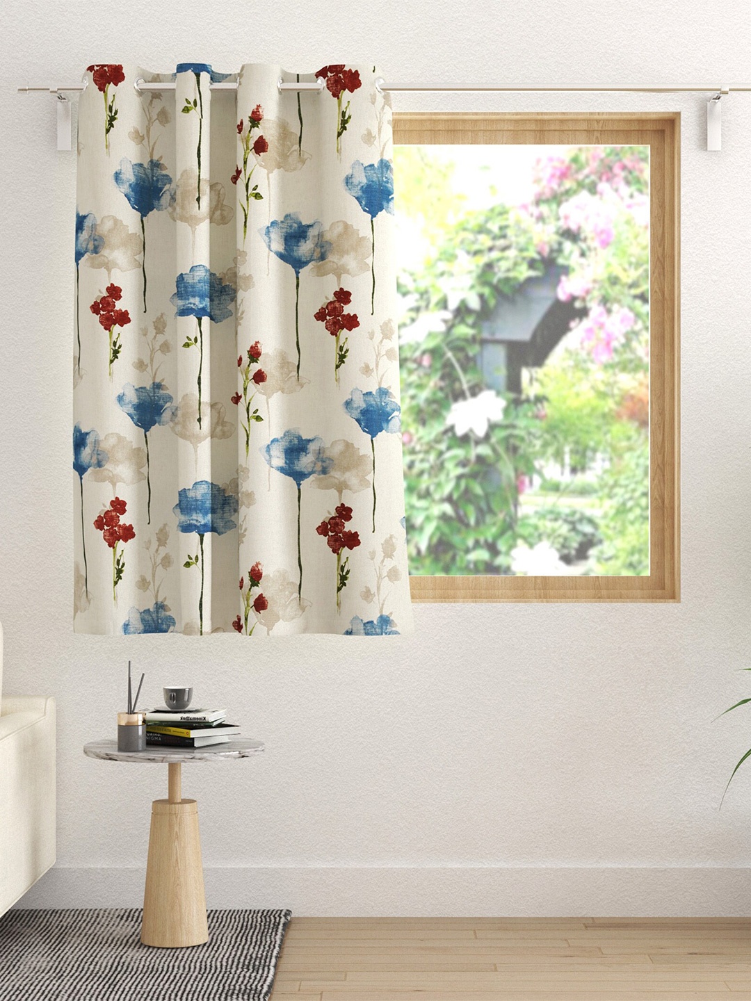 

Home Centre White & Red Floral Window Curtain