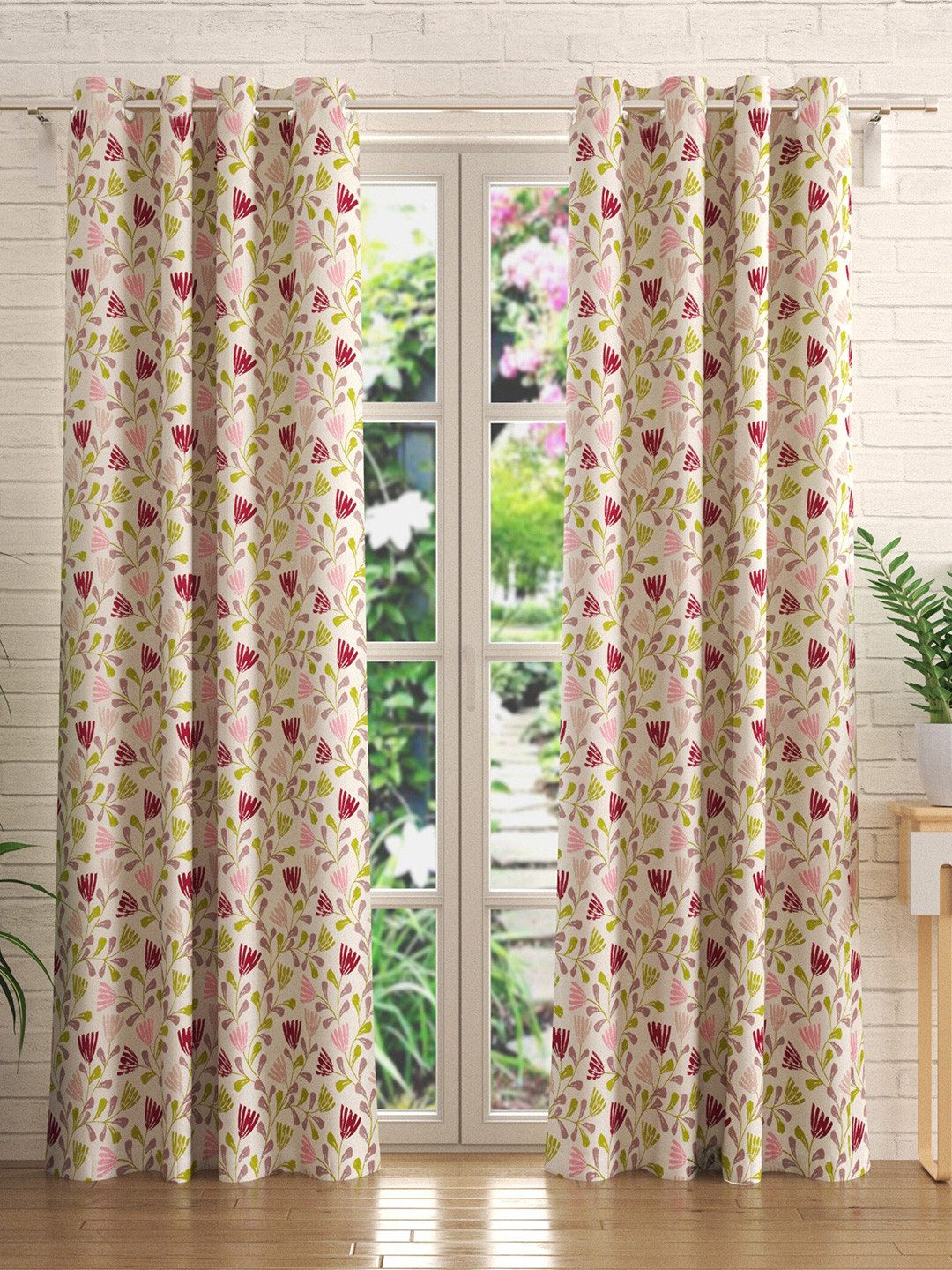 

Home Centre Cream-Coloured & Red Set of 2 Floral Door Curtain
