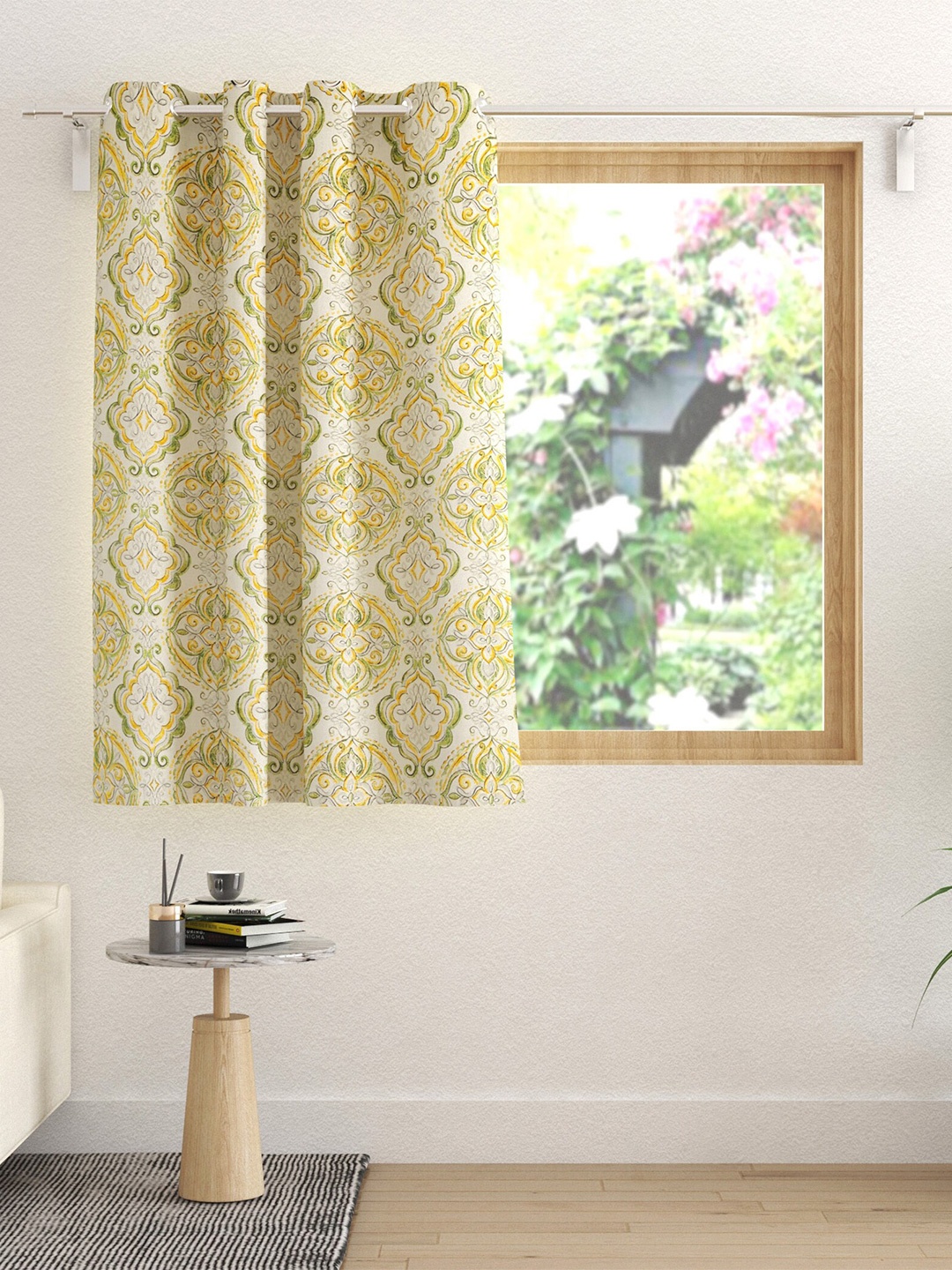 

Home Centre Cream-Coloured & Green Geometric Window Curtain