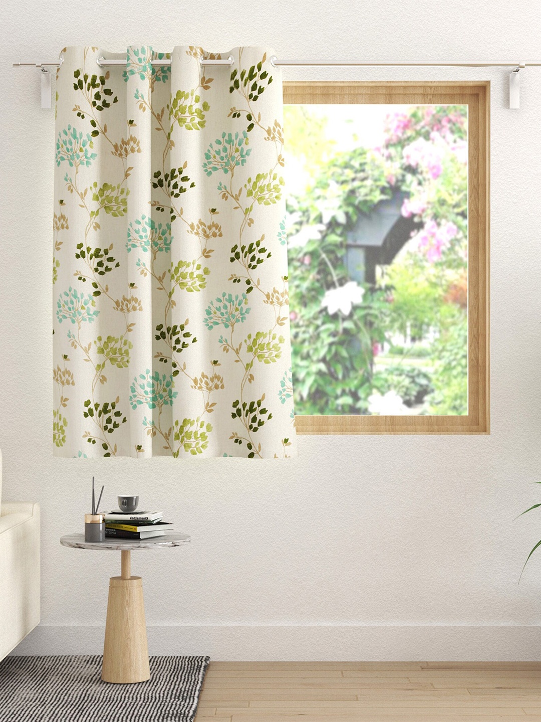

Home Centre White & Green Floral Window Curtain