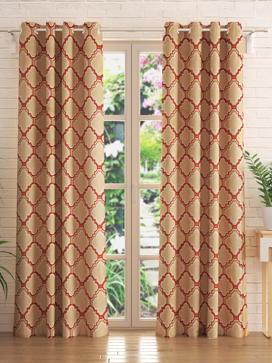 

Home Centre Beige & Red Set of 2 Geometric Door Curtain