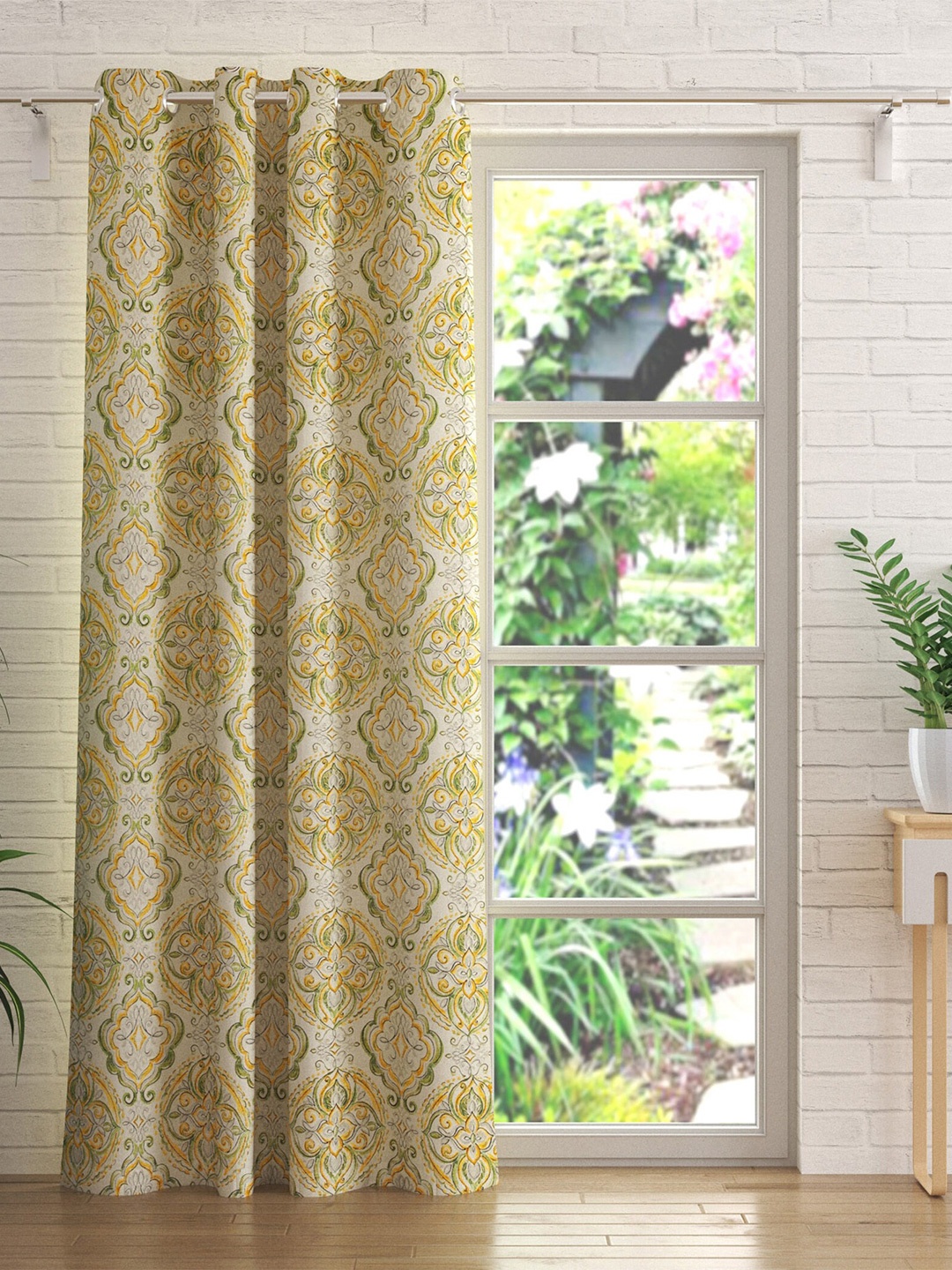 

Home Centre Cream-Coloured & Yellow Geometric Door Curtain