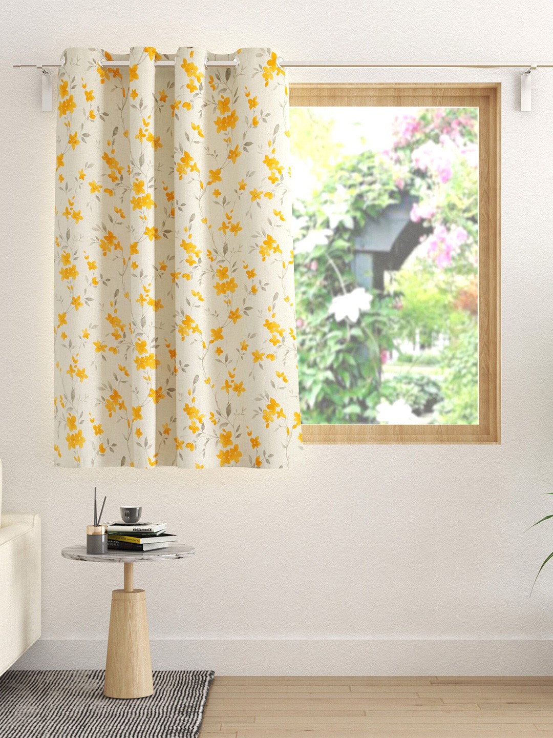 

Home Centre White & Yellow Floral Window Curtain