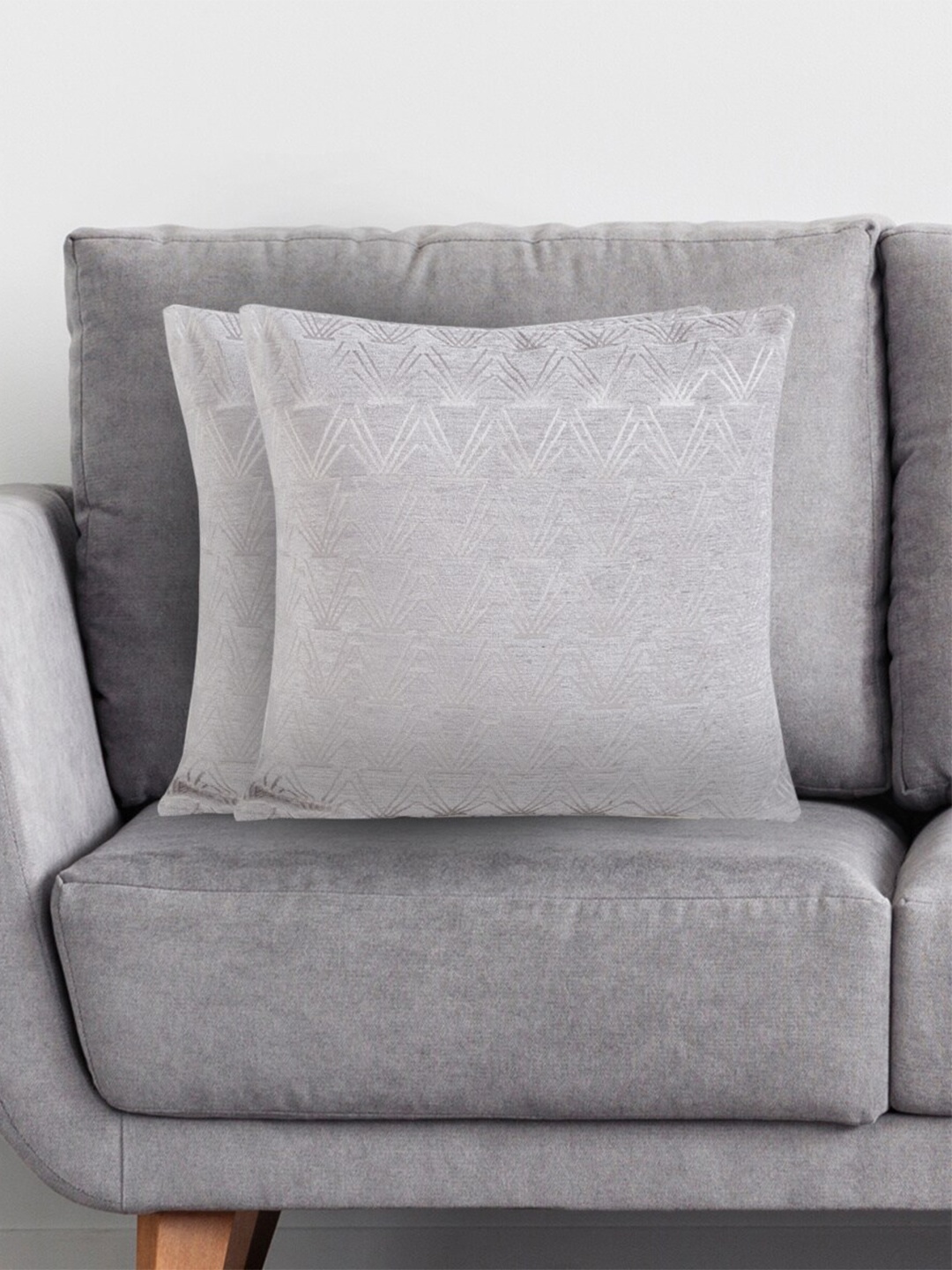 

Home Centre Grey & White Set of 2 Geometric Square Cushion Covers