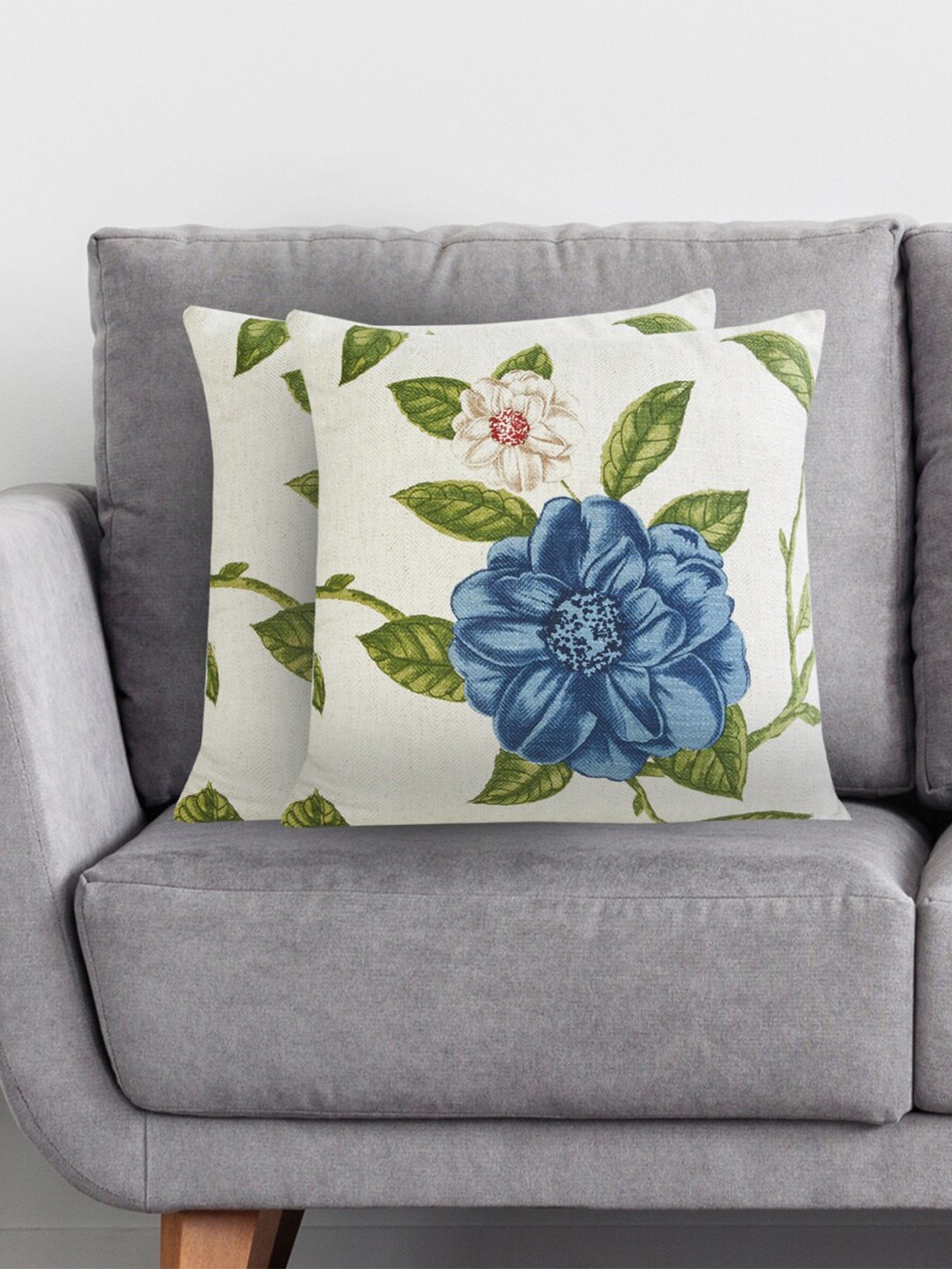 

Home Centre White & Green Set of 2 Floral Square Cushion Covers