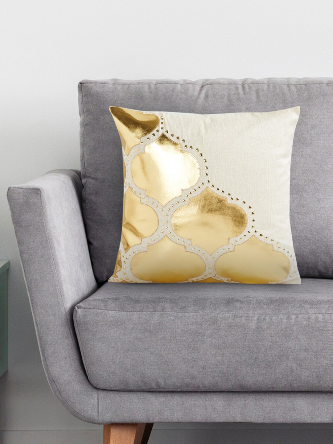 

Home Centre Beige & Gold-Toned Geometric Square Cushion Covers