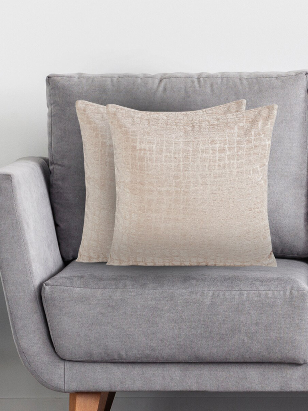 

Home Centre Beige & Gold-Toned Set of 2 Checked Square Cushion Covers
