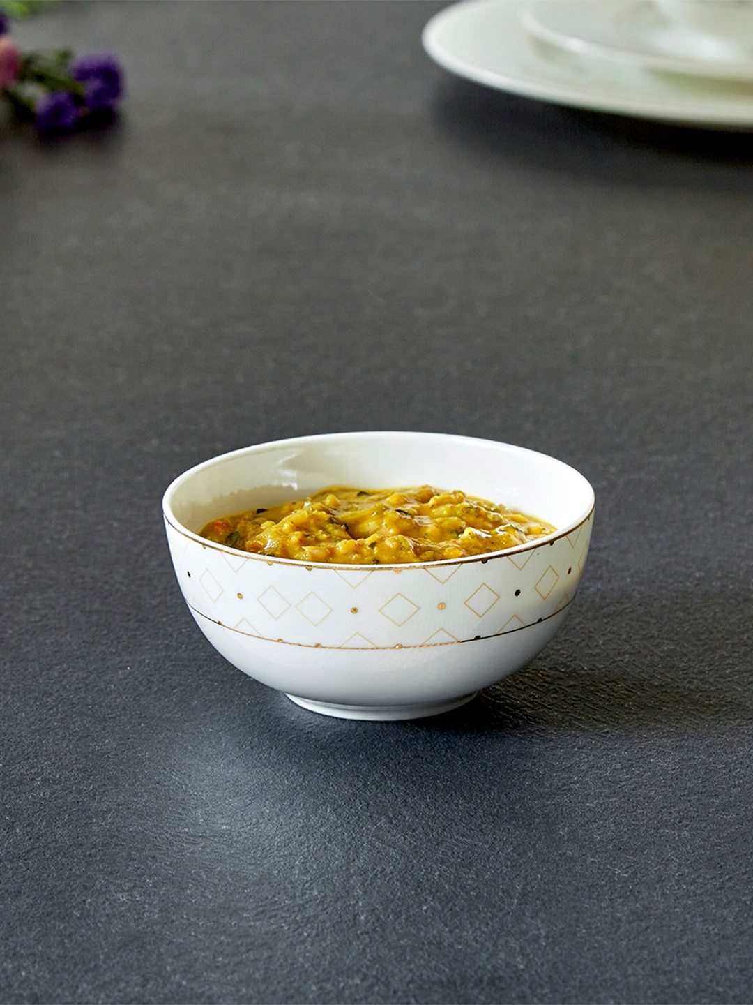 

Home Centre White & Gold-Toned 1 Pieces Printed Bone China Glossy Bowls