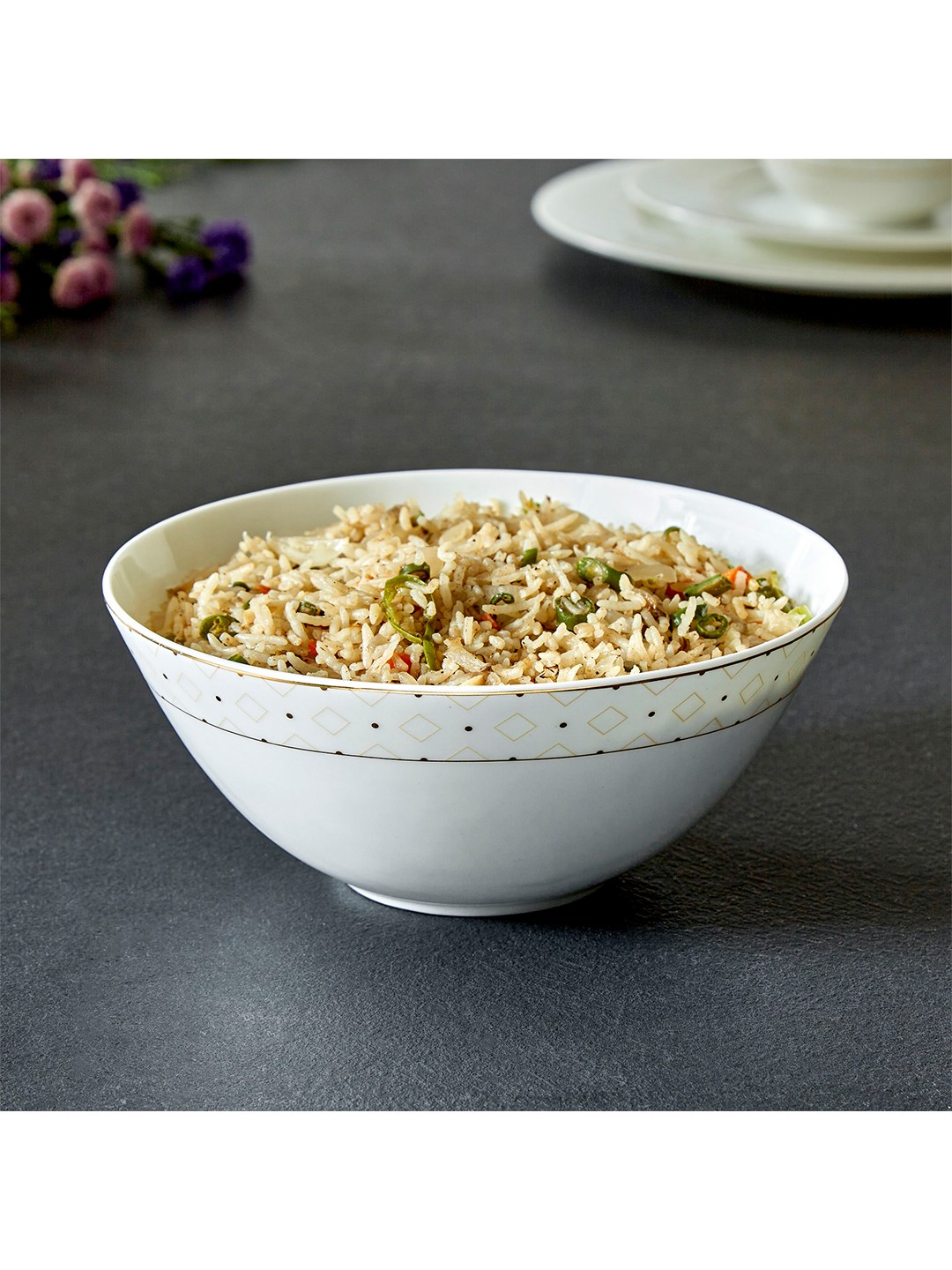 

Home Centre White & Gold-Toned 1 Pieces Printed Bone China Glossy Bowls