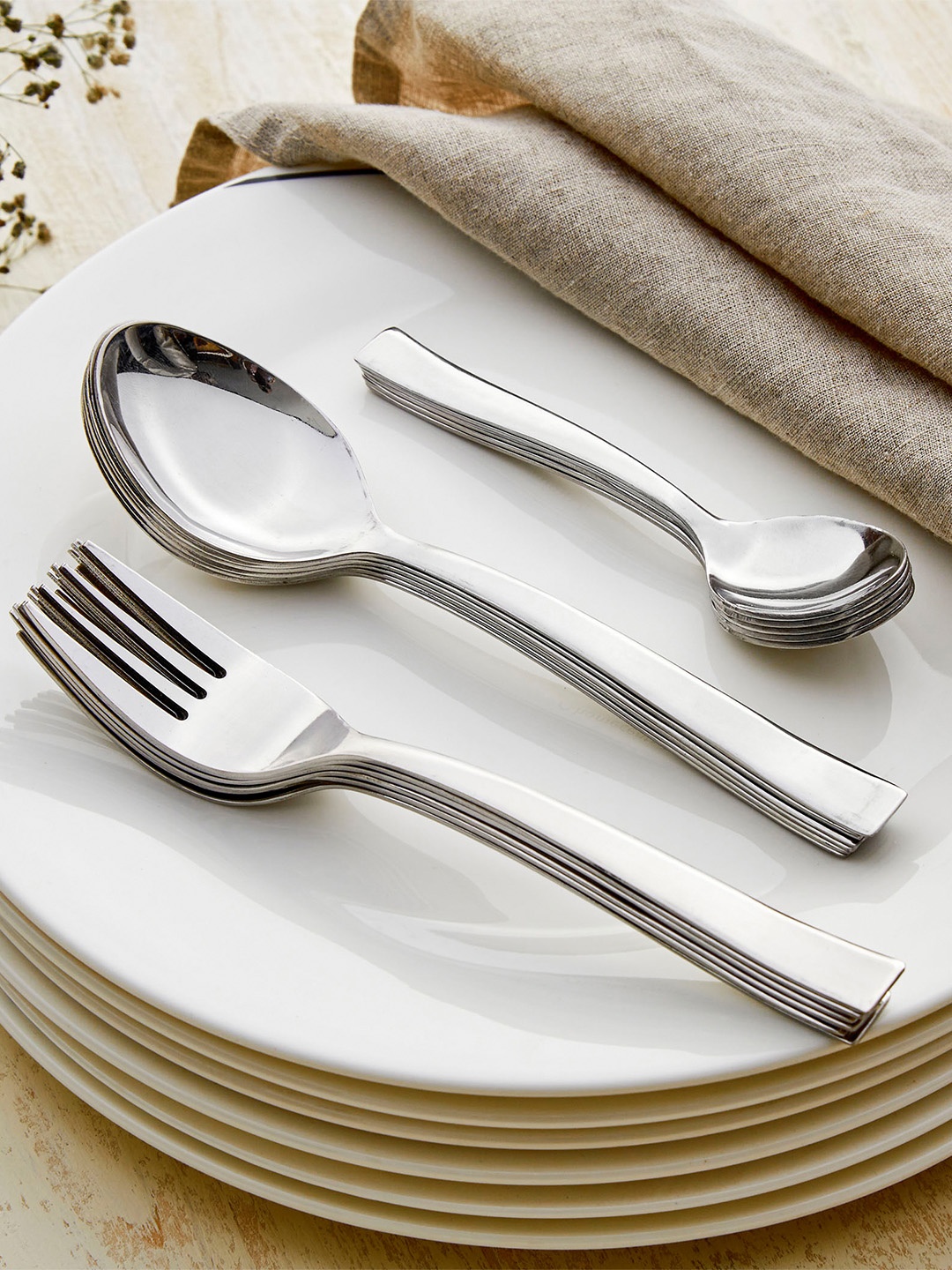 

Home Centre Set Of 18 Pcs Silver-Toned Steel Glossy Cutlery