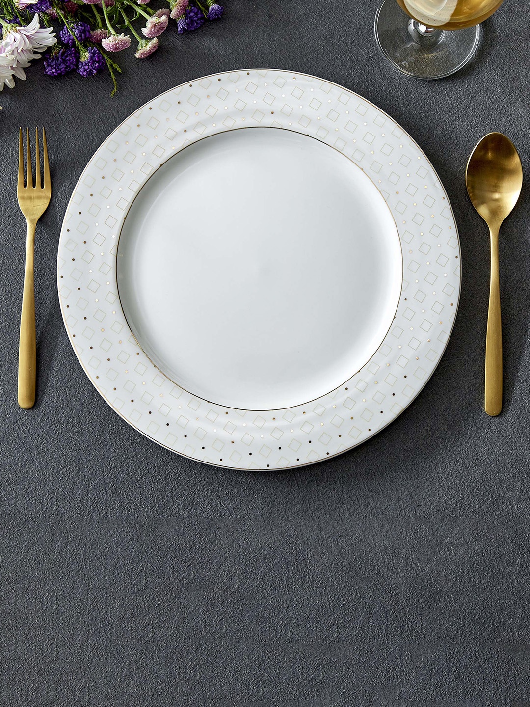 

Home Centre White & Gold-Toned 1 Pieces Printed Bone China Glossy Plates