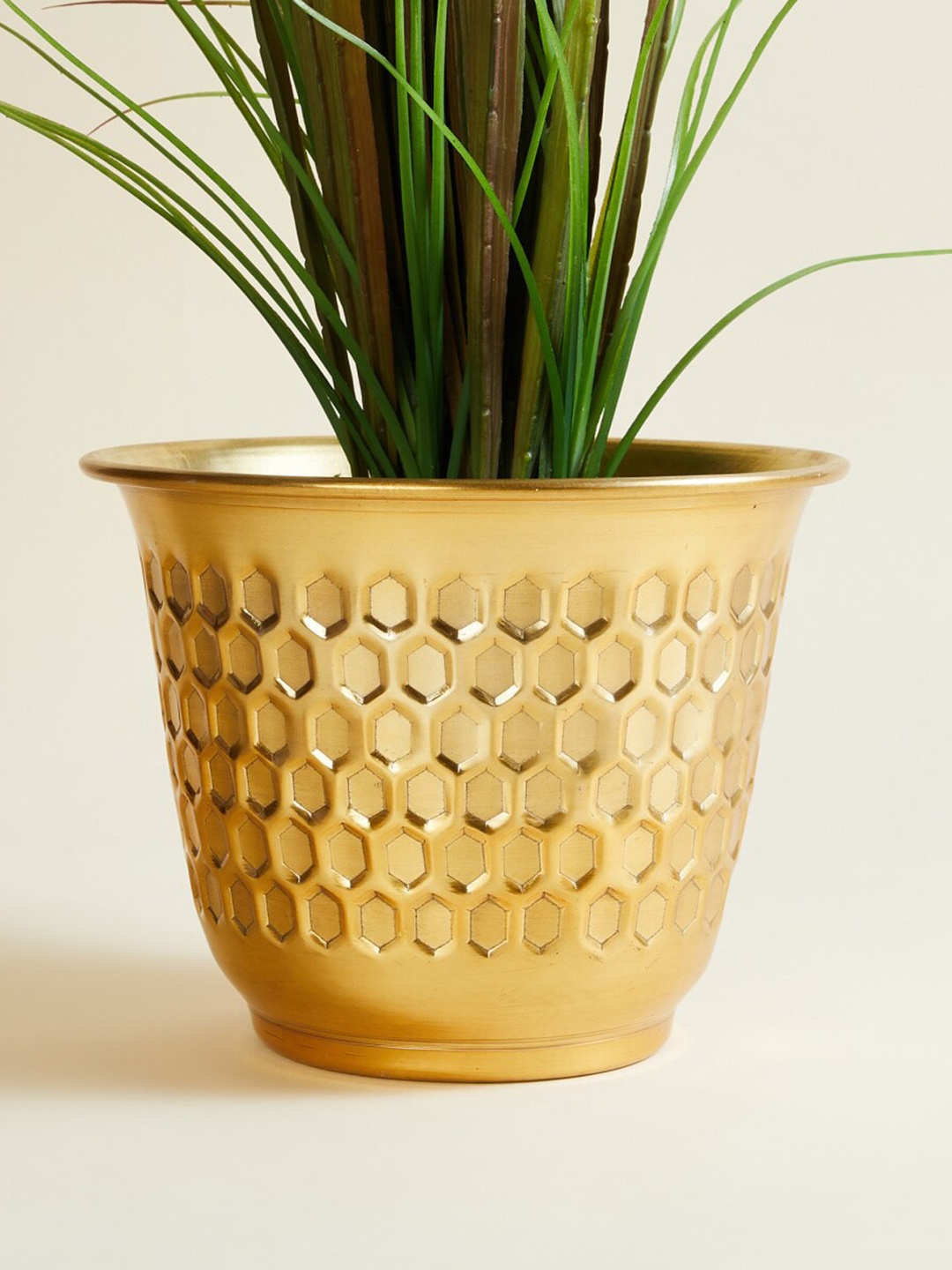 

Home Centre Gold-Toned Textured Metal Floor Planter