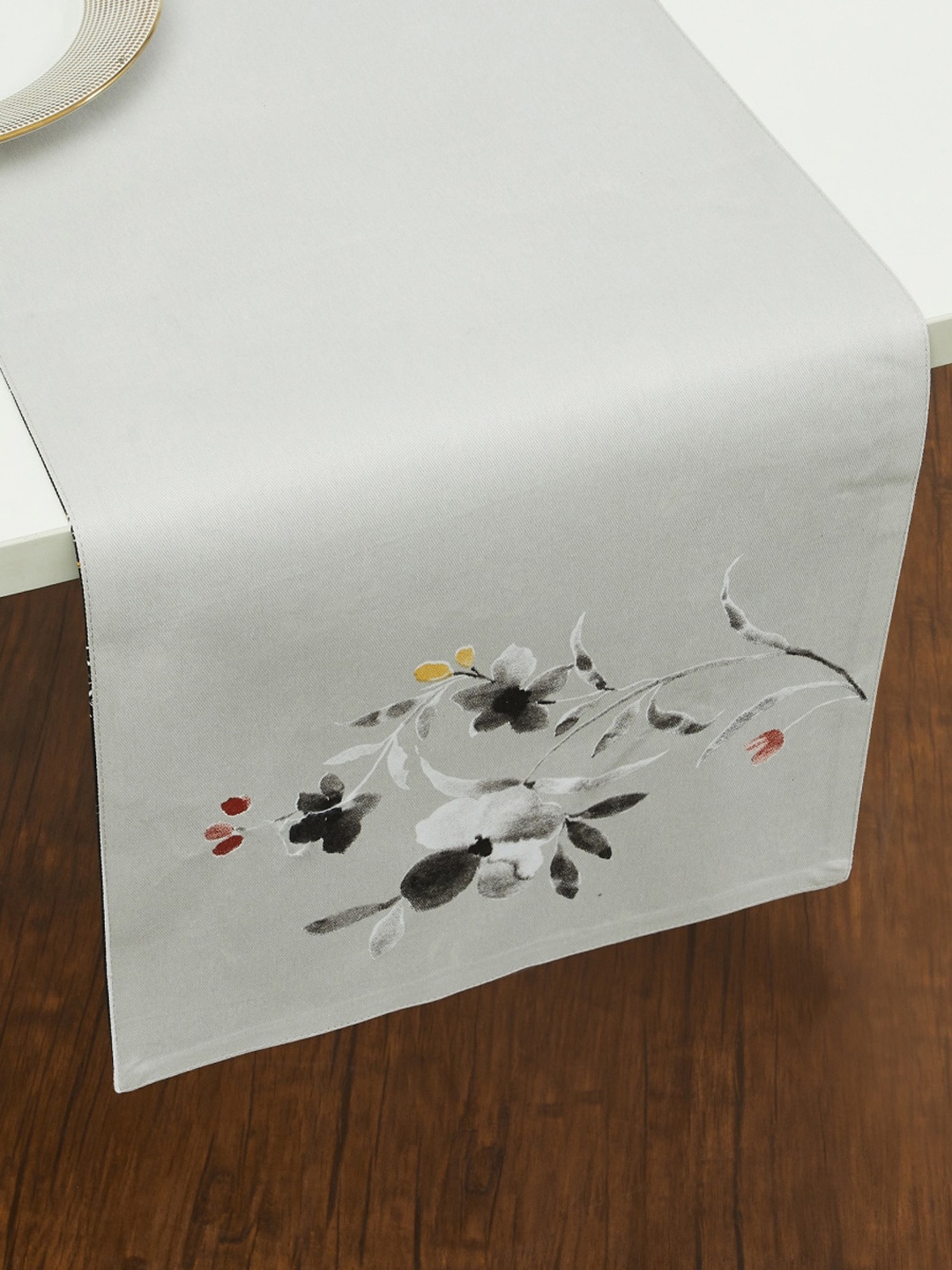 

Home Centre Grey Floral Printed Reversible Pure Cotton Table Runner