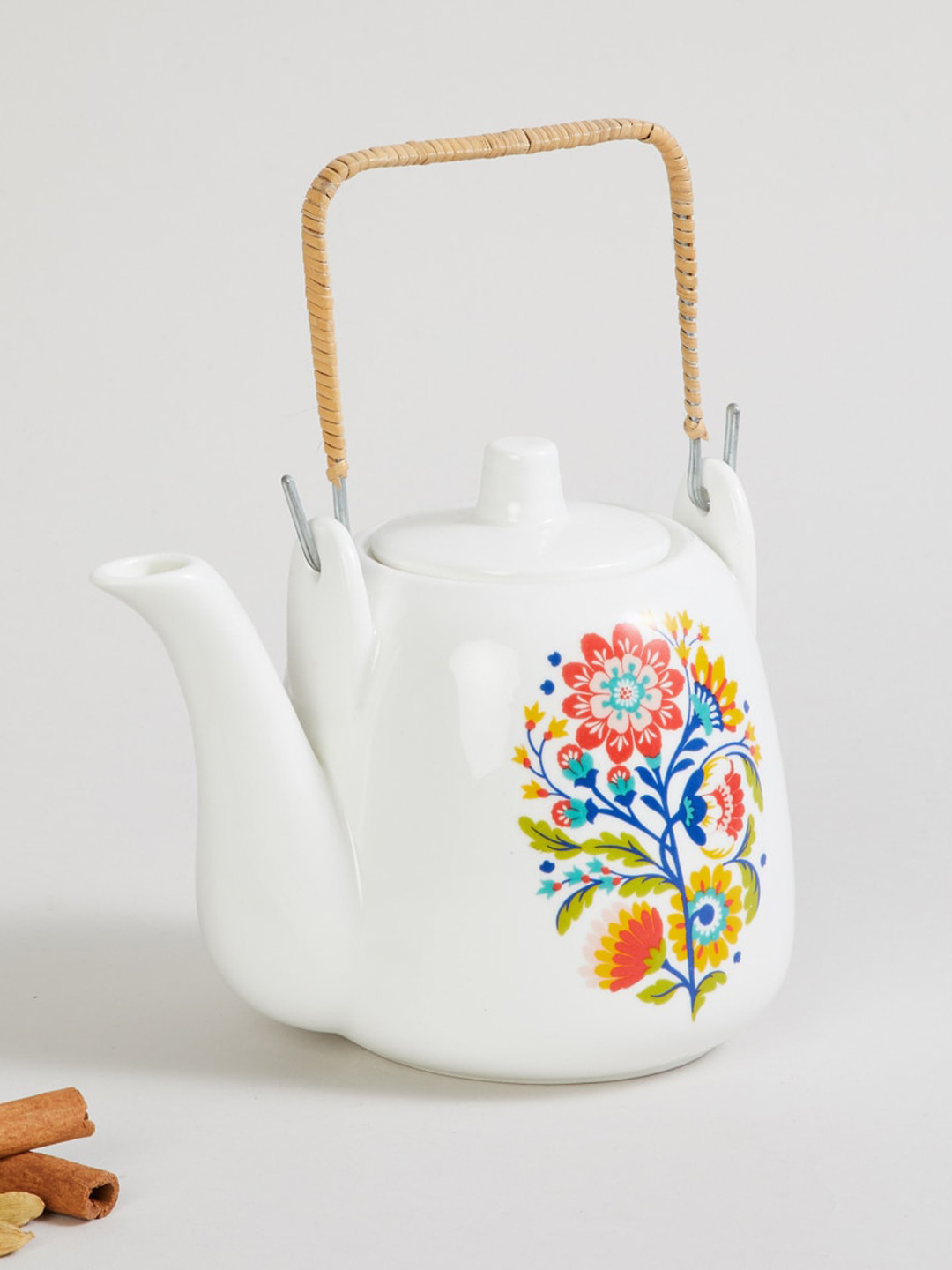

Home Centre White Floral Printed Bone China Desi Kettle