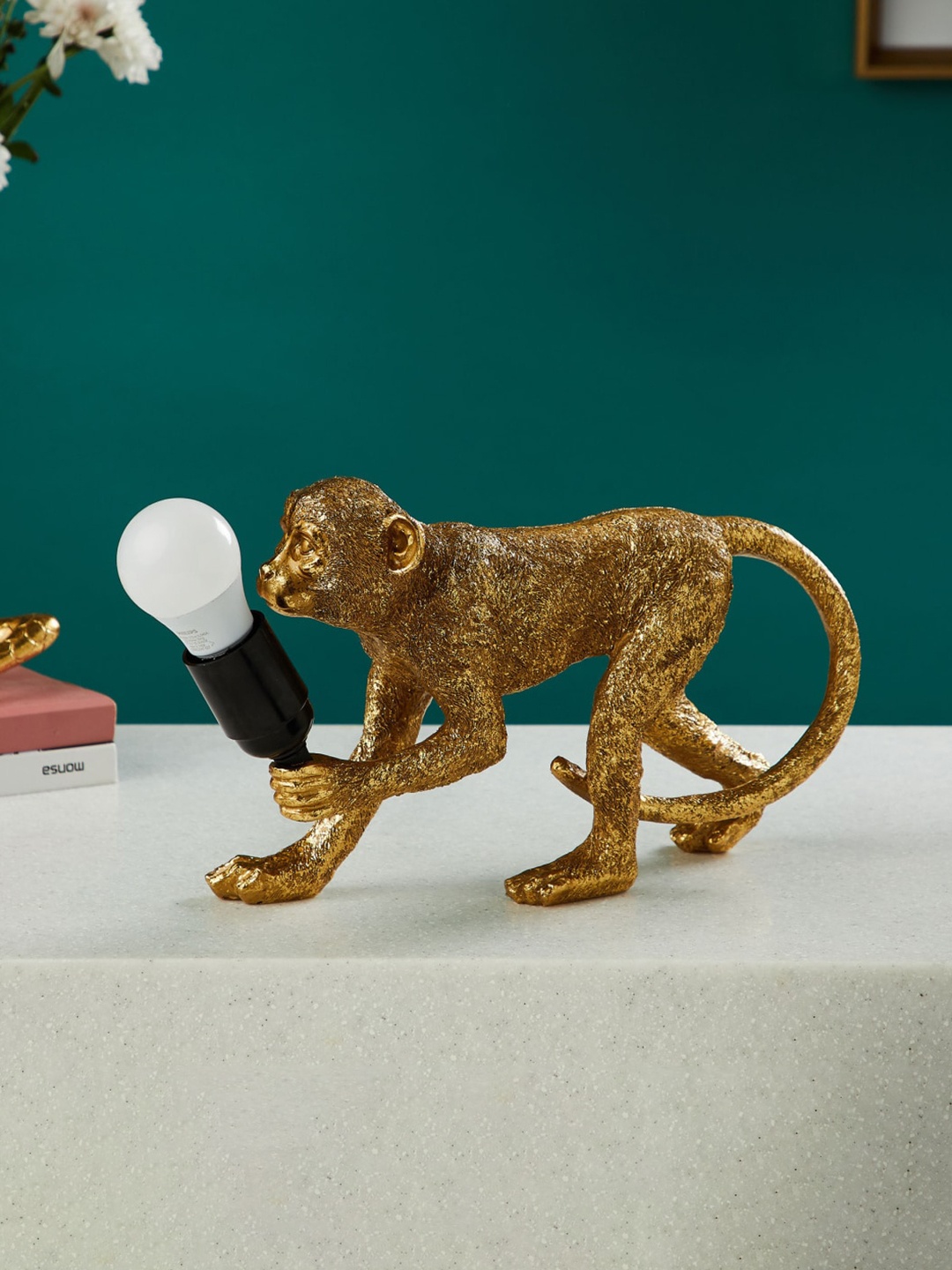 

Home Centre Gold Textured Resin Tropical Monkey Table Lamp