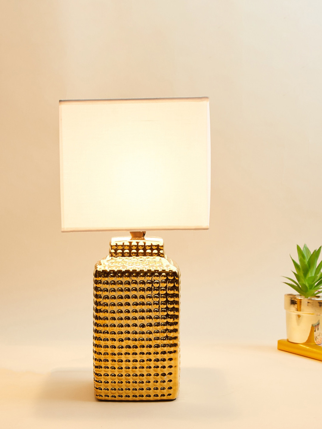 

Home Centre Gold-Toned Hammered Ceramic Table Lamp with Shade