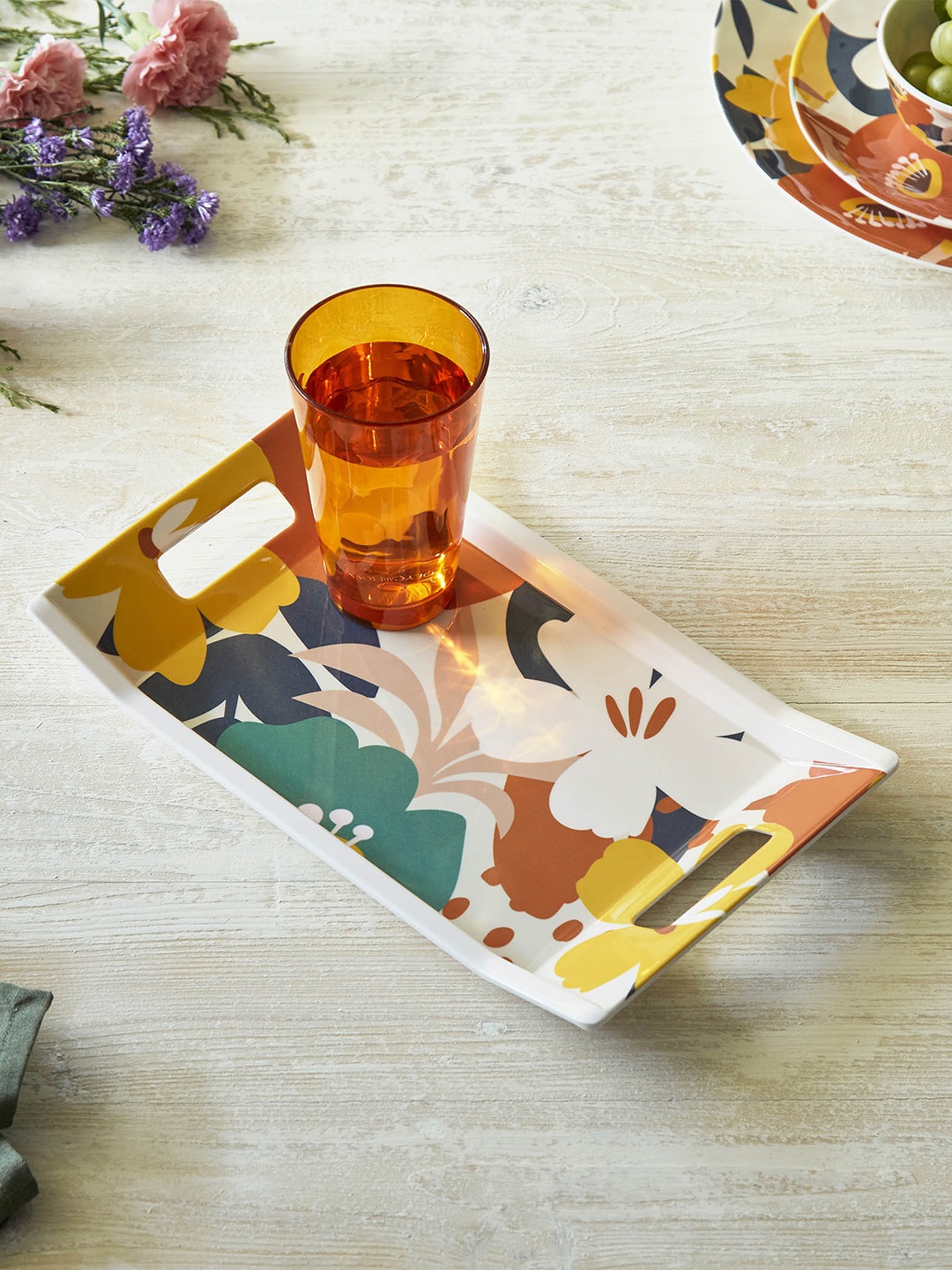 

Home Centre White Meadowas Printed Melamine Serving Tray