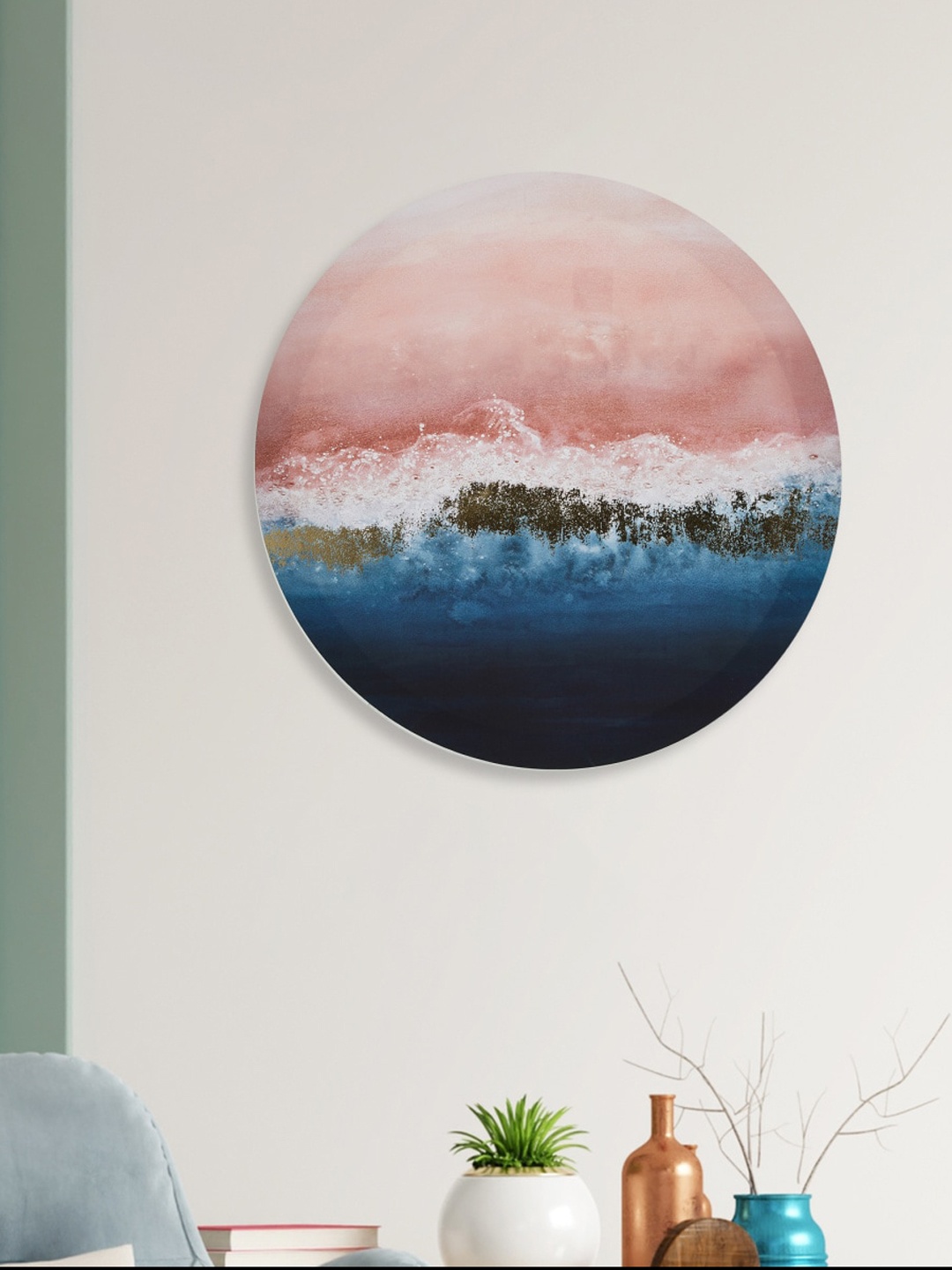

Home Centre Blue Abstract Painted Round Wooden Hanging Wall Art