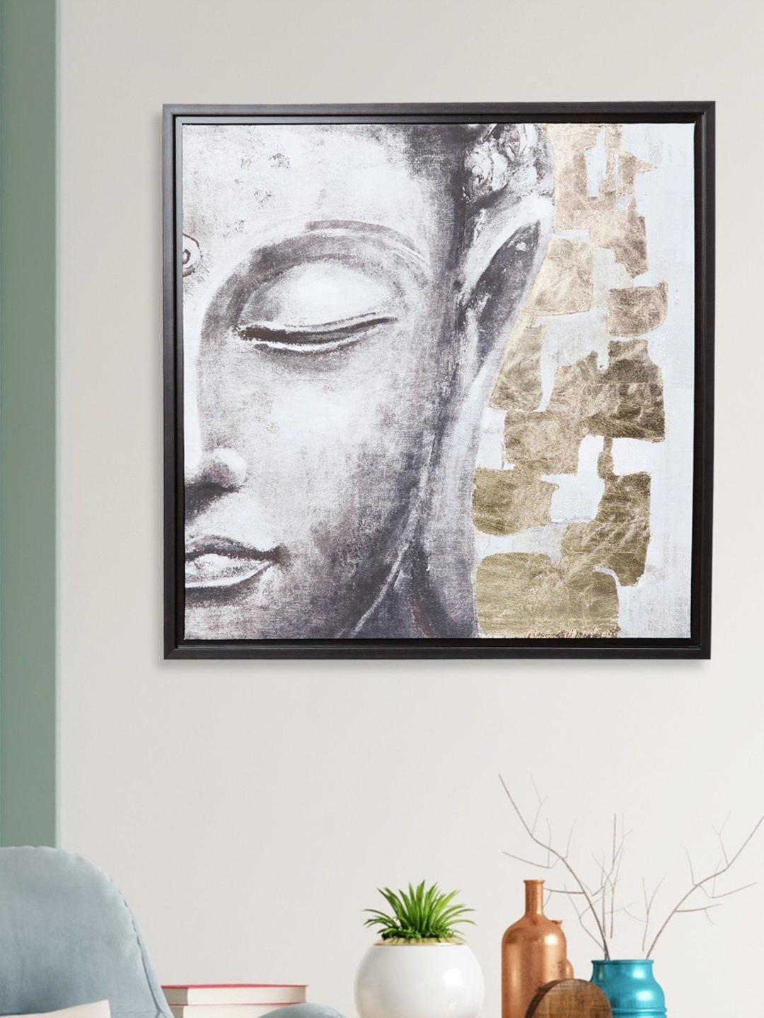

Home Centre Black & White Painted Buddha Wooden Frame Wall Art