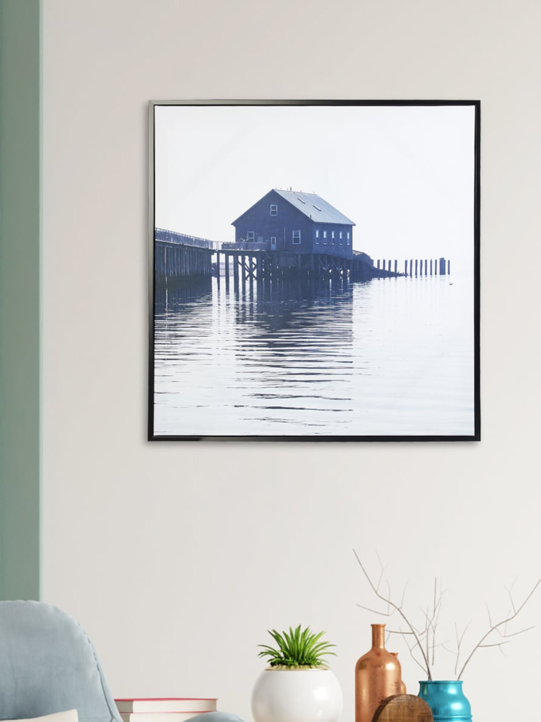 

Home Centre Blue Printed Calm River Wooden Frame Wall Art