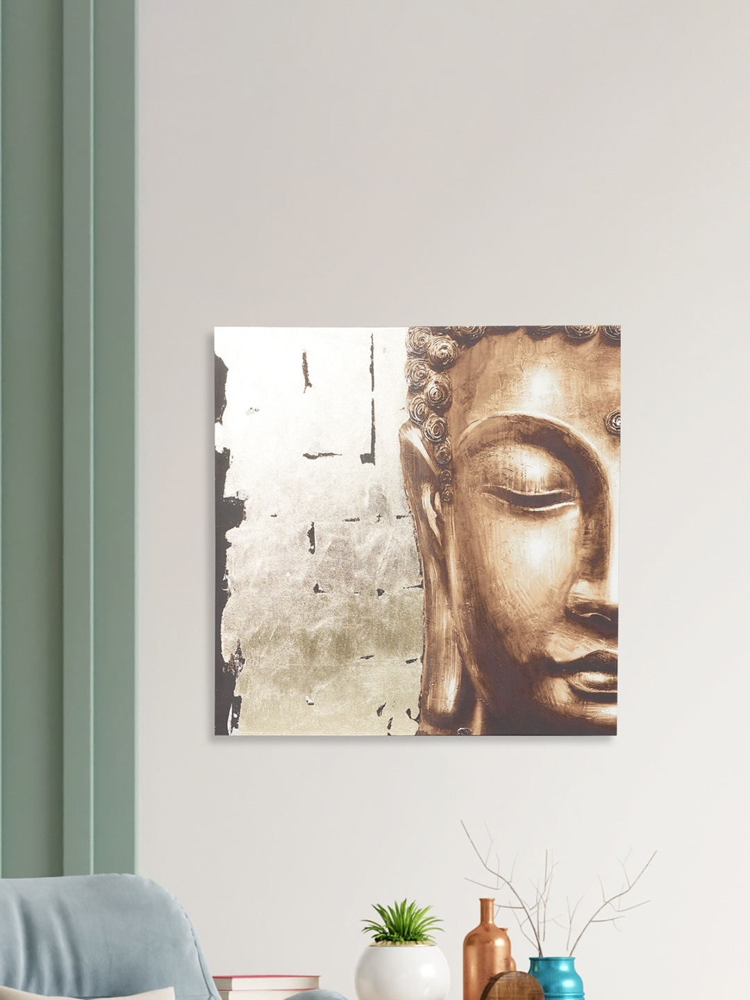 

Home Centre Brown Buddha Hand-painted Wooden Frame Wall Art