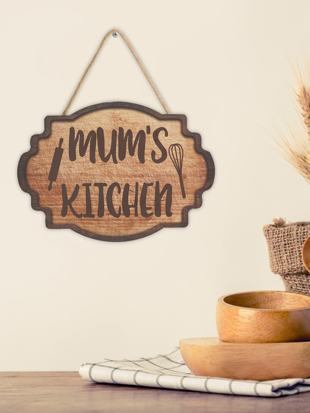 

Home Centre Brown Mum's Kitchen Printed Wooden Wall Hanging