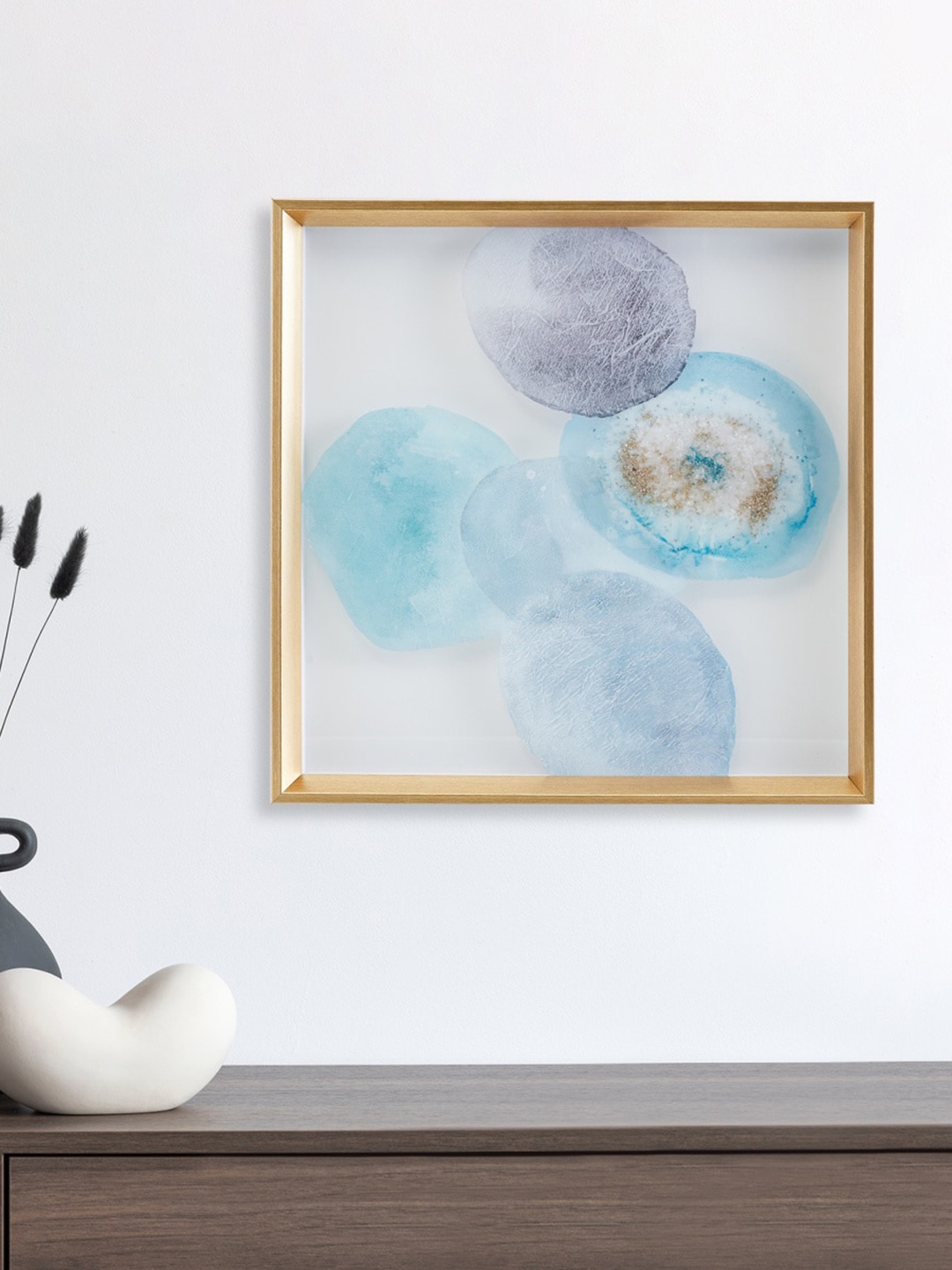 

Home Centre White & Blue Abstract Painted Wooden Frame Wall Art