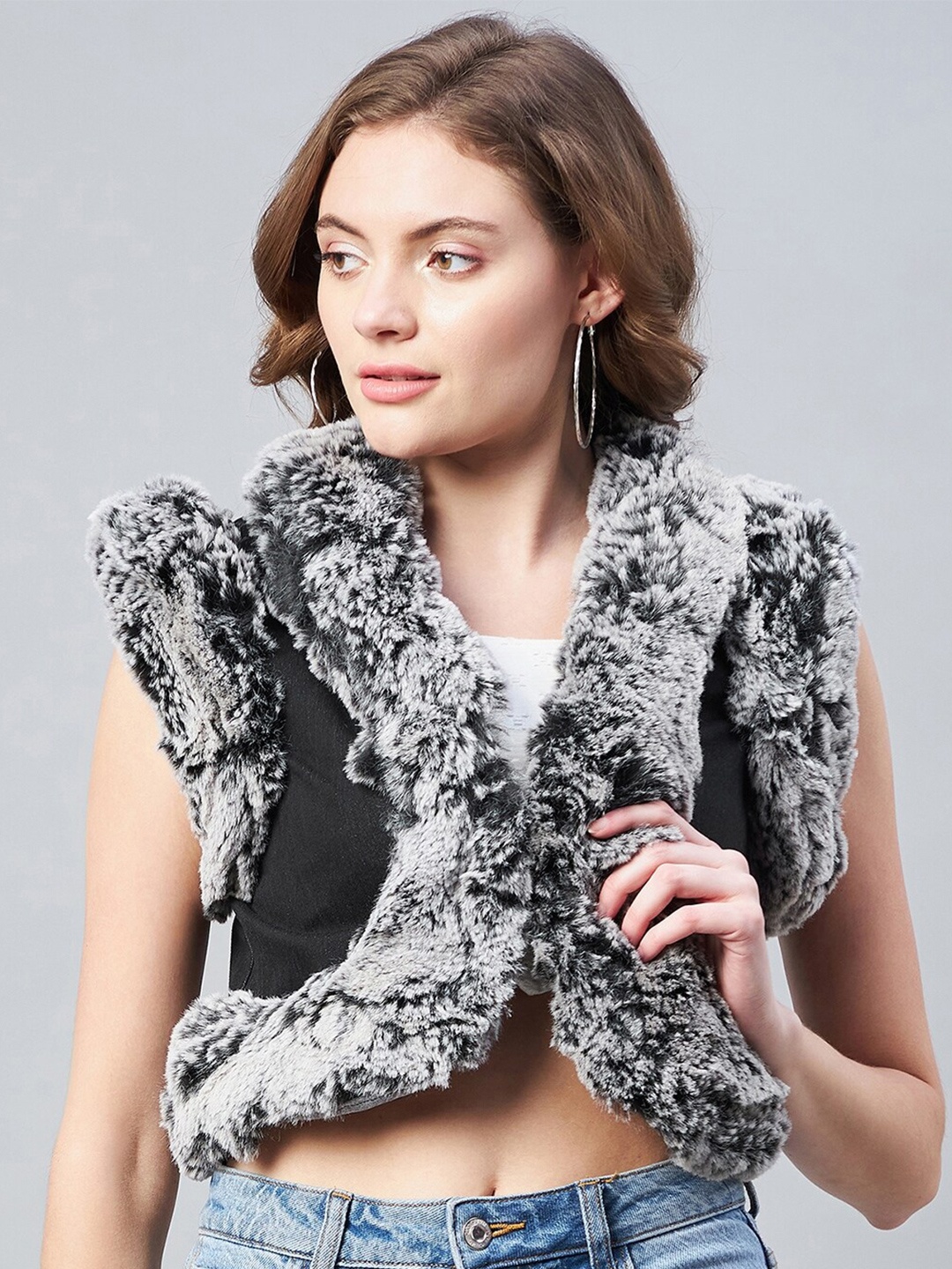 

StyleStone Women Black & White Crop Shrug