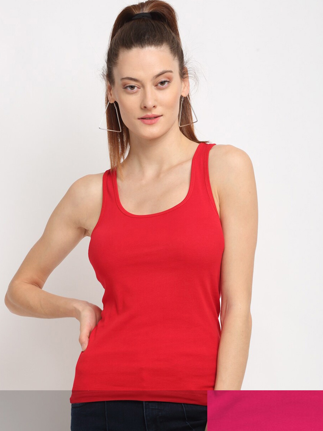 

Friskers Women Pack of 2 Red & Pink Tank Top