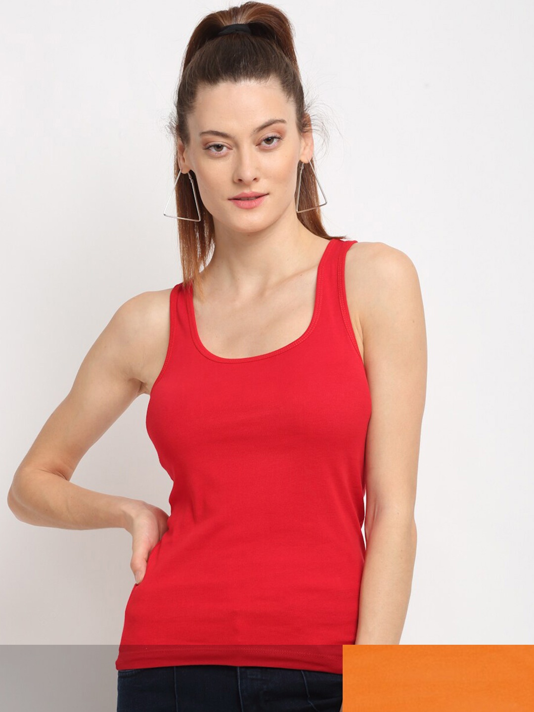

Friskers Women Pack of 2 Red & Orange Tank Top