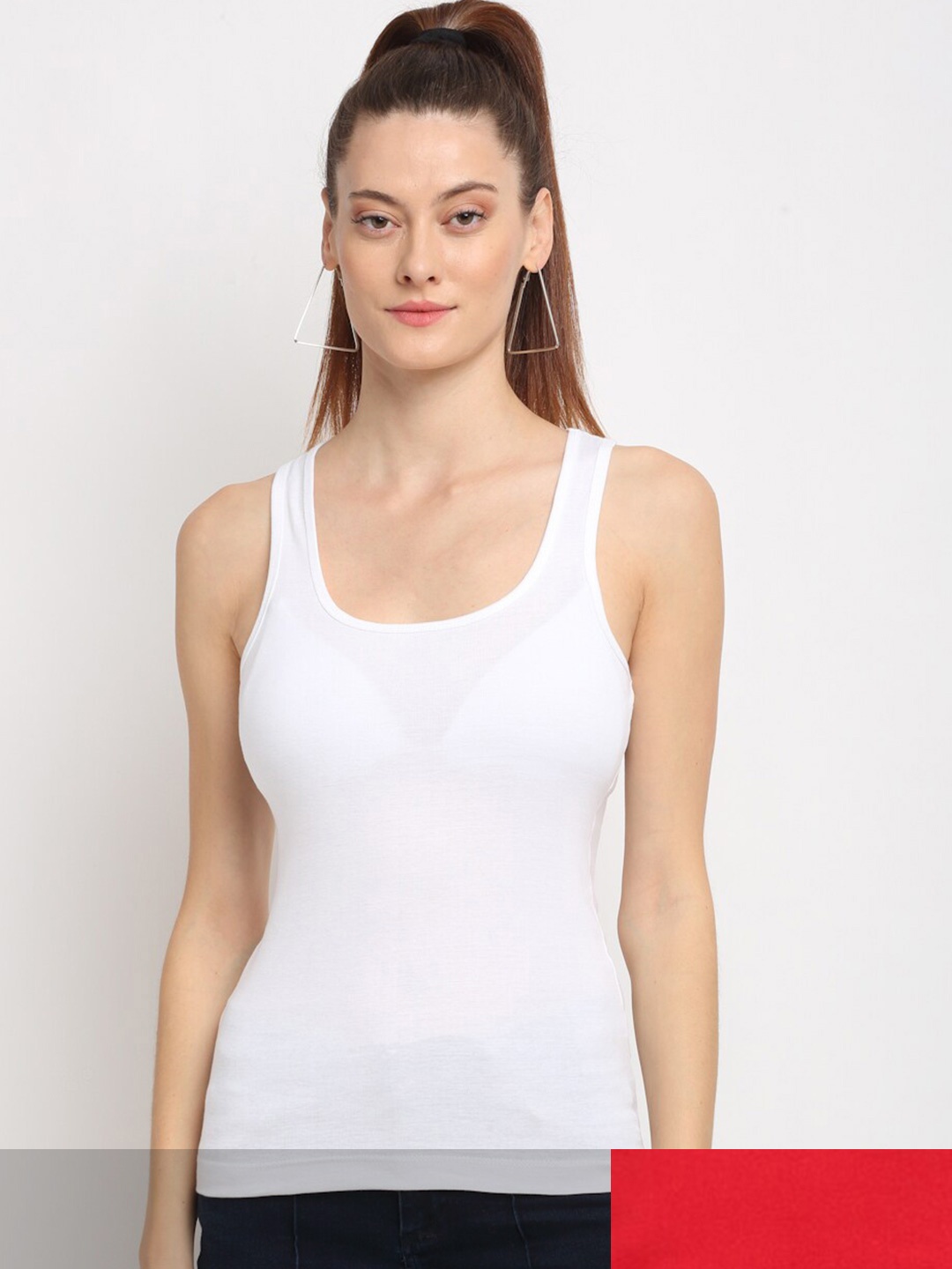 

Friskers Women Pack of 2 White & Red Tank Top