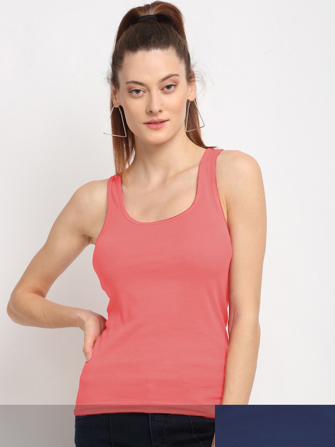 

Friskers Women Pack of 2 Peach-Coloured & Navy Blue Tank Top