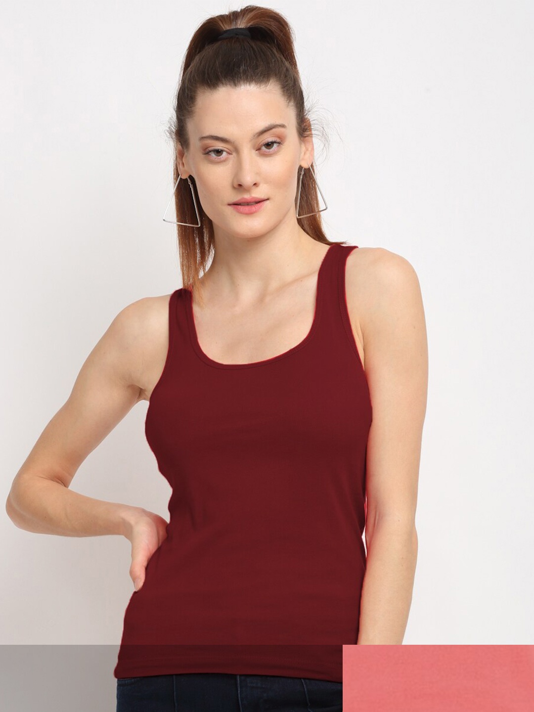 

Friskers Women Pack of 2 Maroon & Peach-Coloured Tank Top