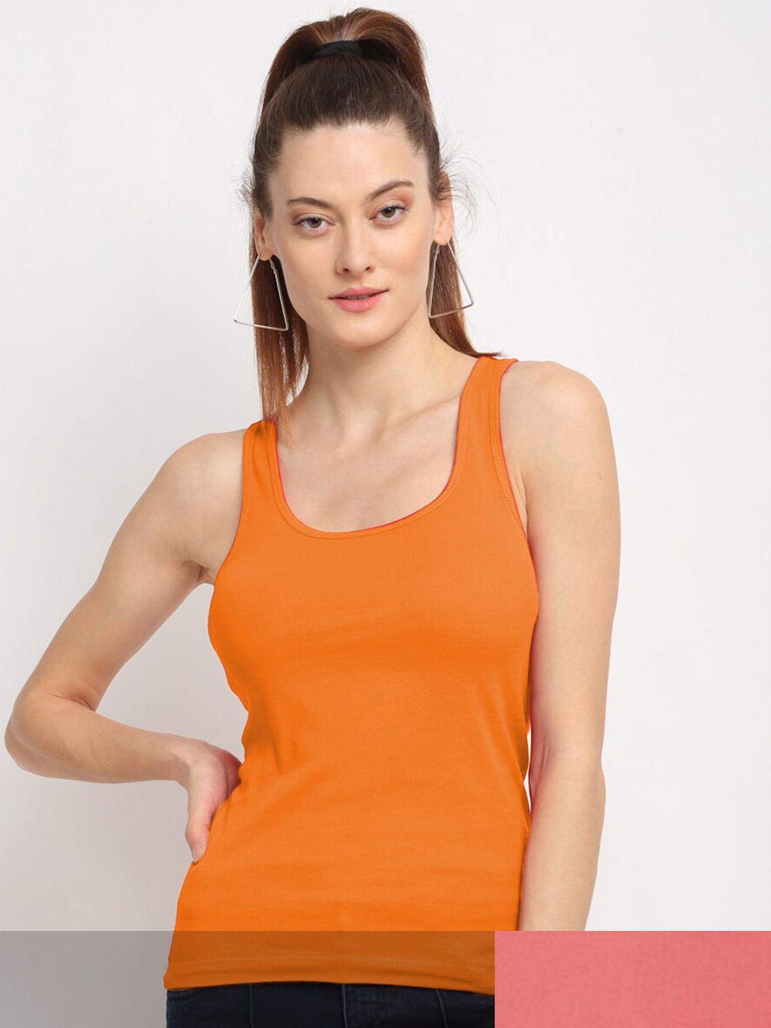 

Friskers Women Pack of 2 Orange & Peach-Coloured Tank Top
