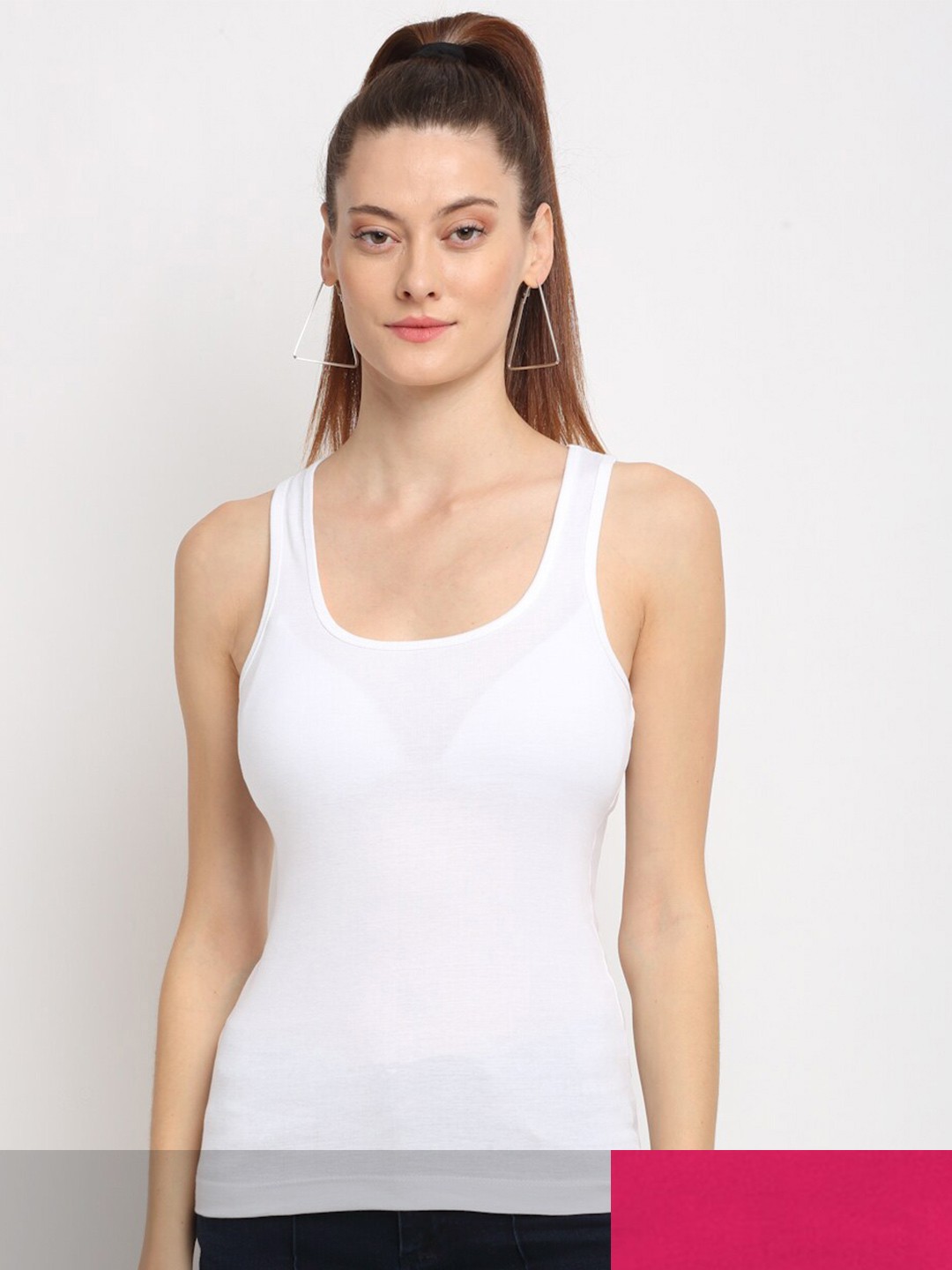 

Friskers Women Pack of 2 White & Pink Tank Top