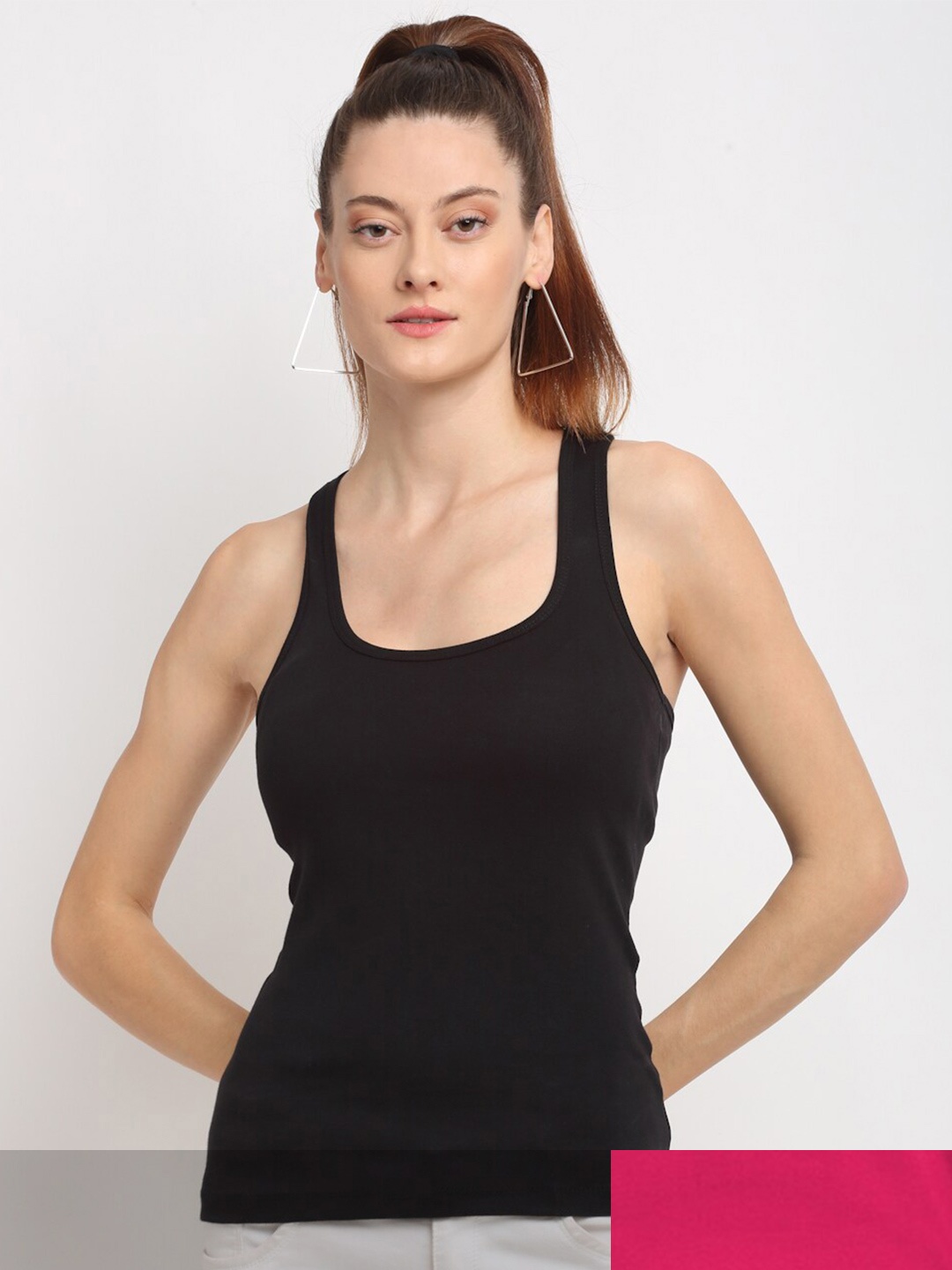 

Friskers Women Pack of 2 Black & Pink Tank Top