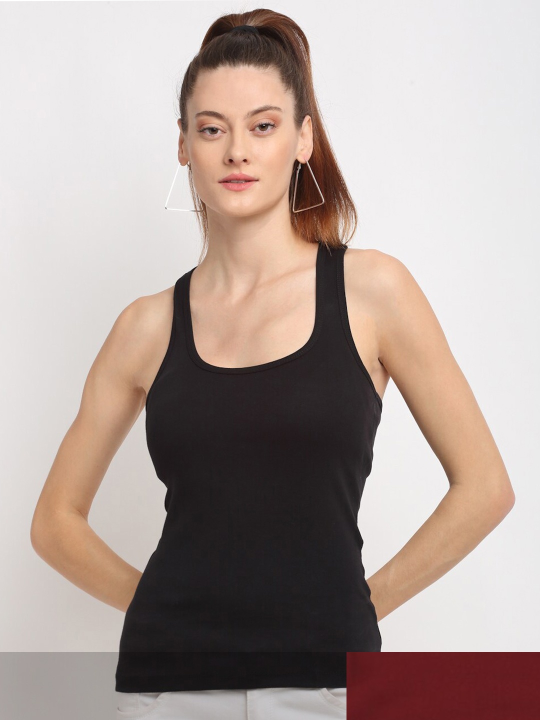 

Friskers Women Black & Maroon Pack Of 2 Tank Top