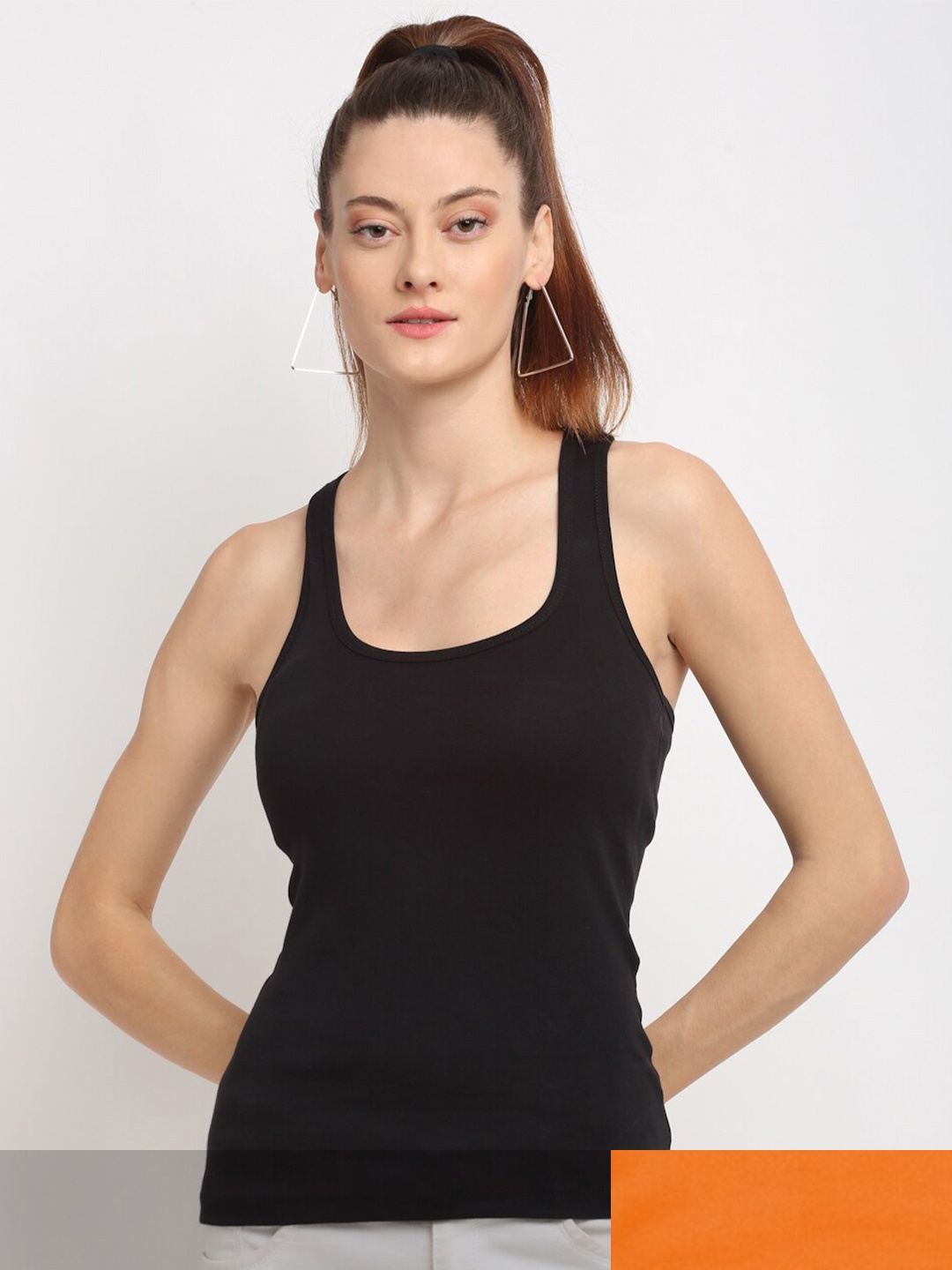 

Friskers Women Black & Orange Pack Of 2 Tank Top