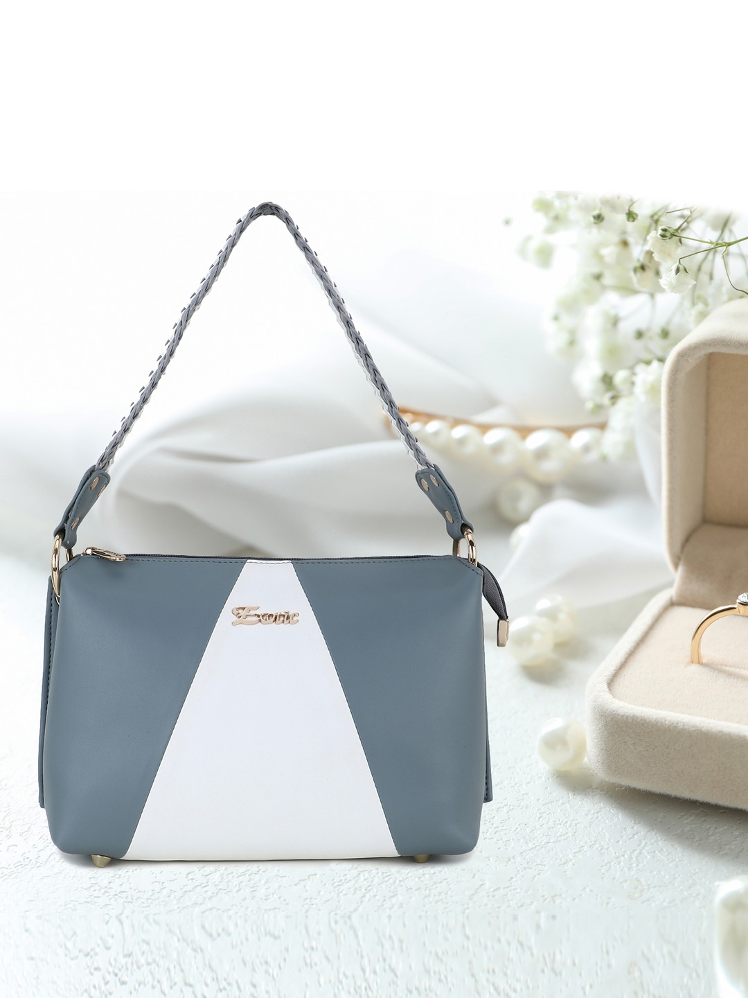 

Exotic Grey Colourblocked PU Shopper Handheld Bag
