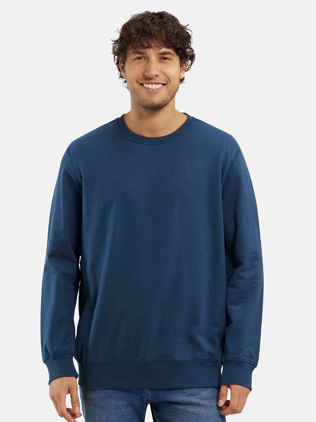 

Jockey Combed Cotton French Terry Sweatshirt with Ribbed Cuffs-2716, Blue