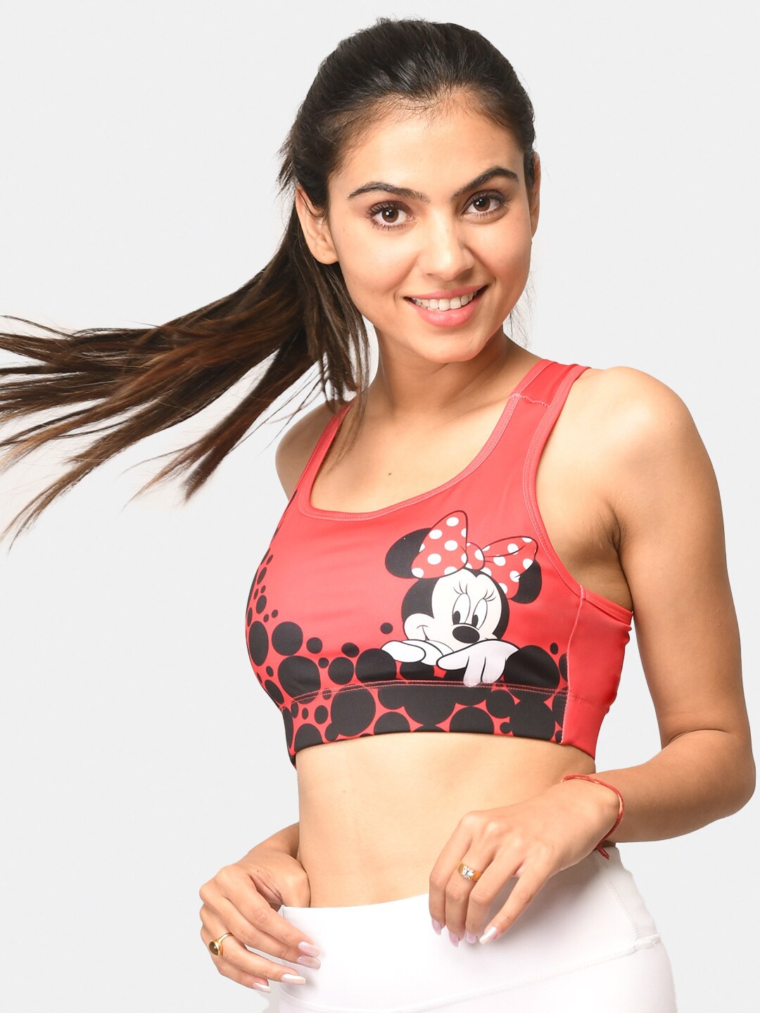 

Athlizur Official Minnie Mouse Print Racerback Sports Bra, Red