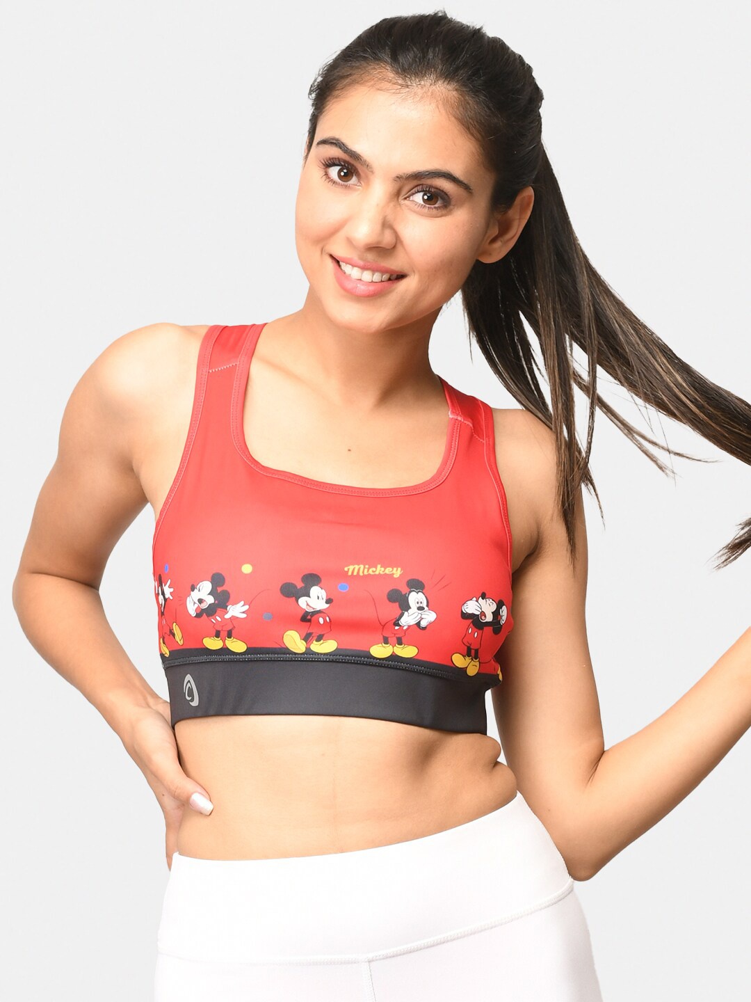 

Athlizur Disney Mickey Graphic Print Racerback Sports Bra, Red