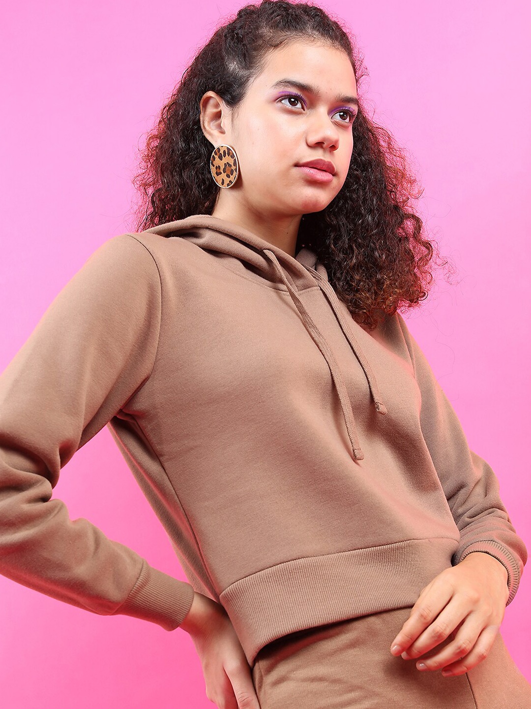 

Tokyo Talkies Women Brown Hooded Sweatshirt