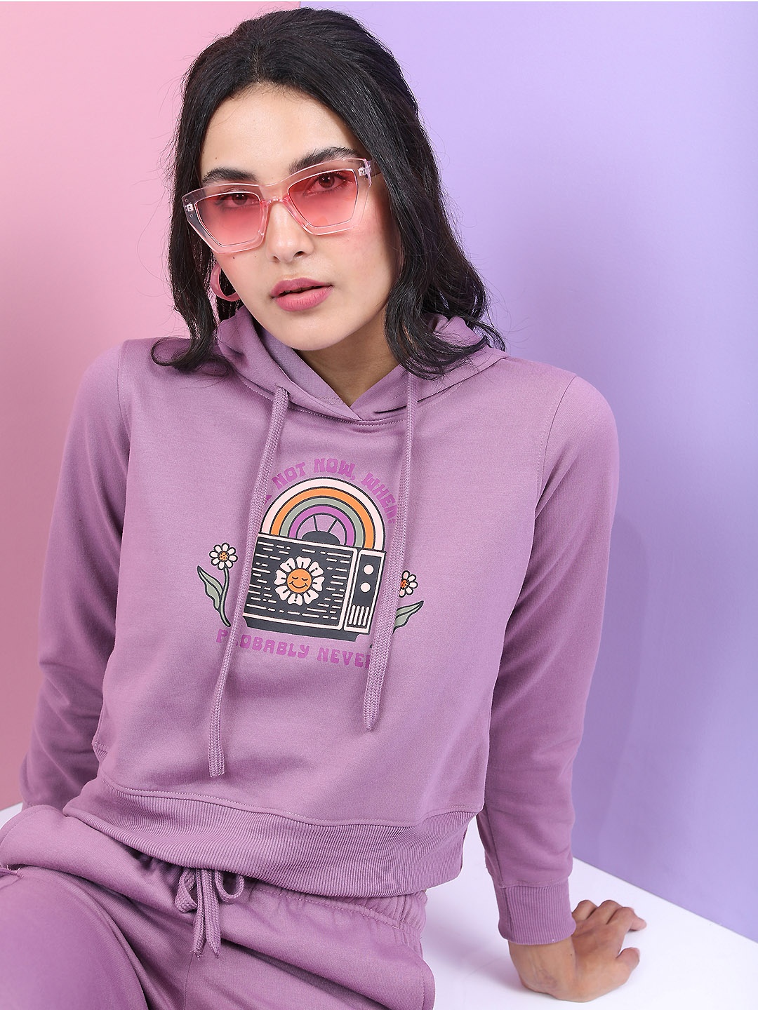 

Tokyo Talkies Women Mauve Hooded Sweatshirt