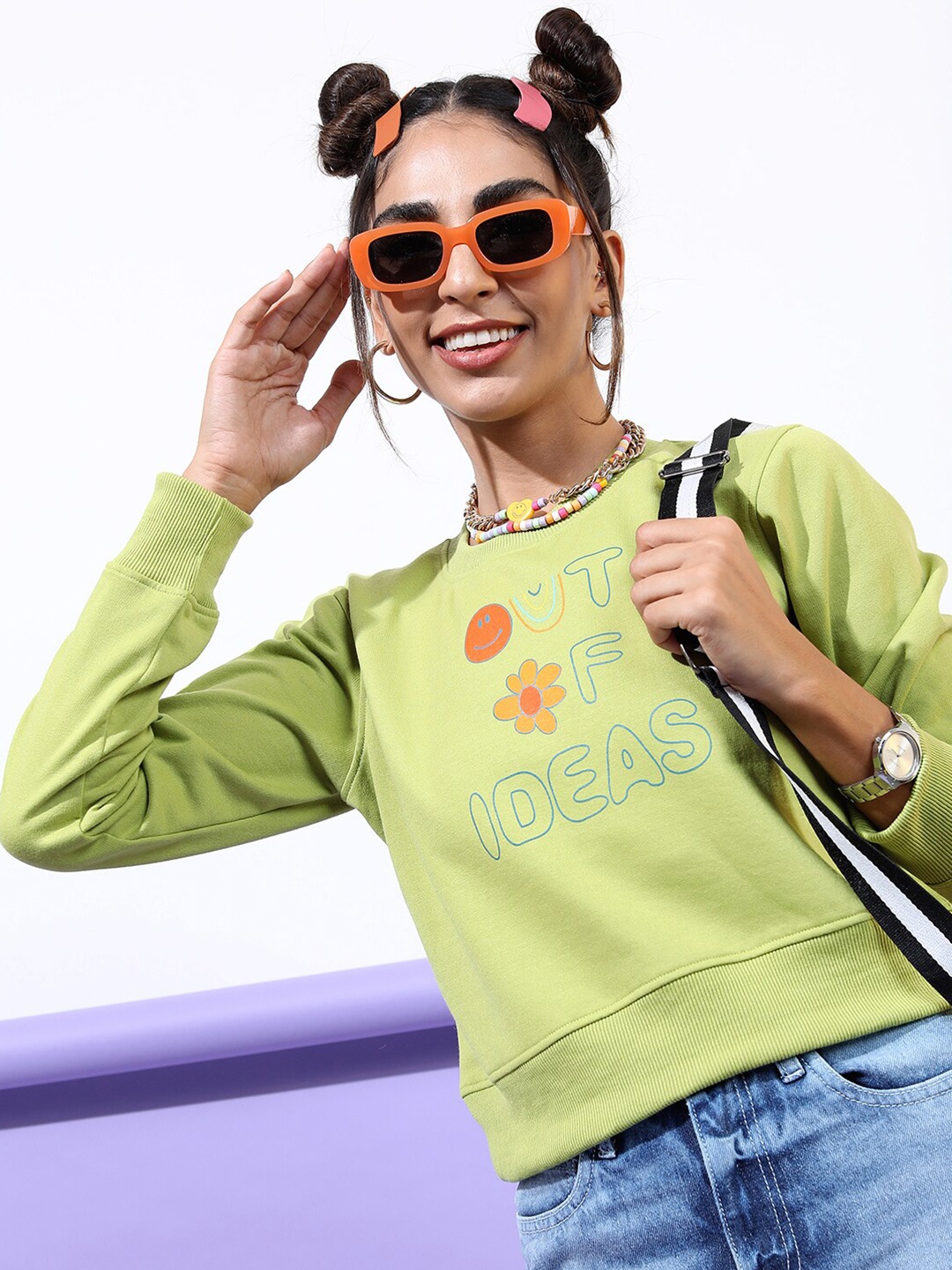 

Tokyo Talkies Women Lime Green Printed Sweatshirt